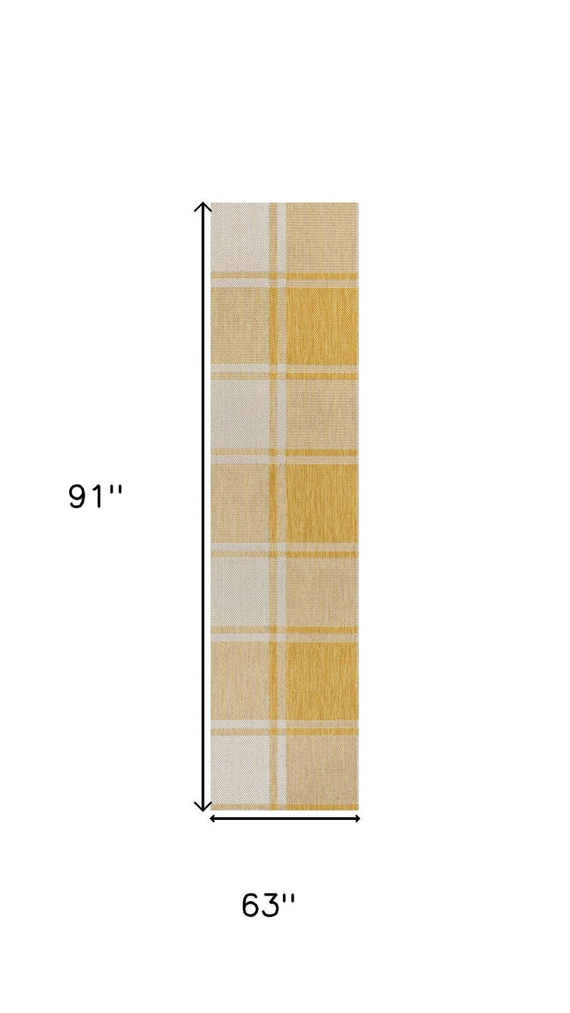 63 x 91 in yellow and cream gingham area rug with plaid grid pattern