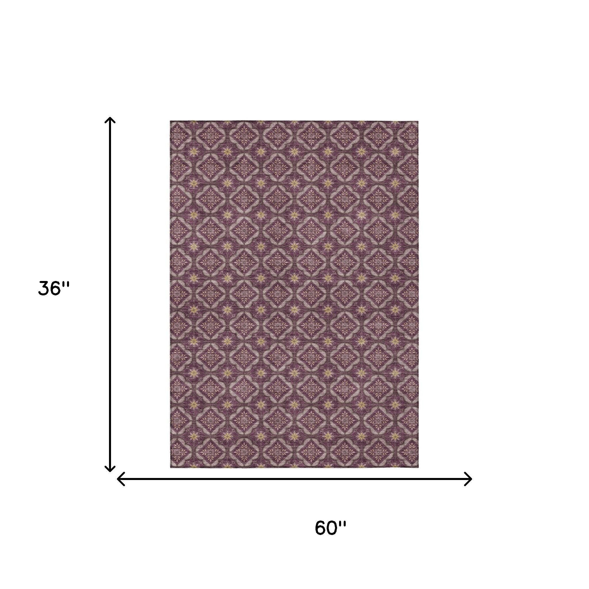 3' X 5' Eggplant And Purple Geometric Washable Indoor Outdoor Area Rug - Sports & Outdoor