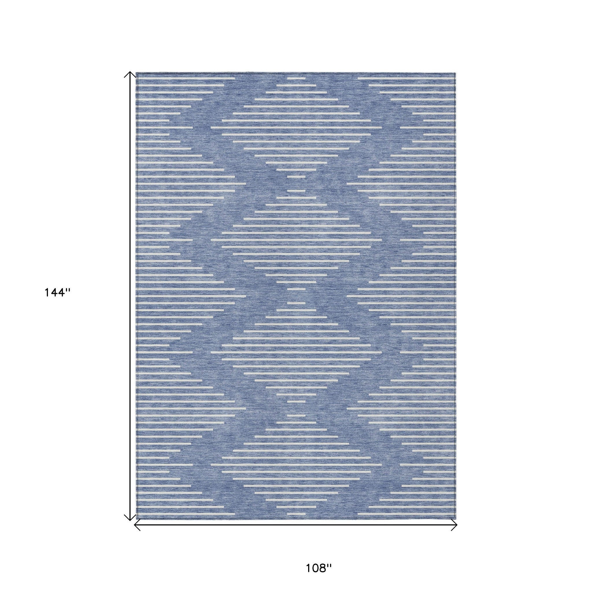 9' X 12' Denim Blue And Ivory Geometric Washable Indoor Outdoor Area Rug - Outdoor