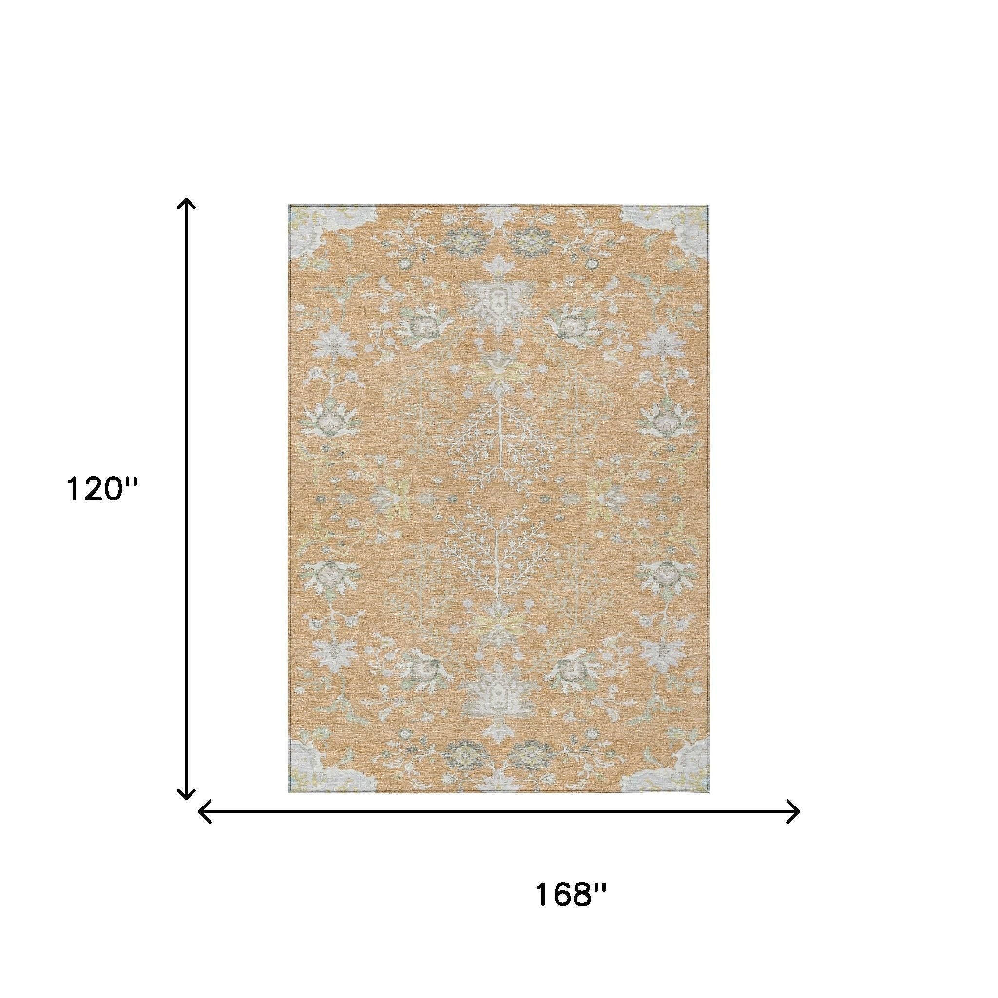 10' X 14' Peach And Ivory Oriental Washable Indoor Outdoor Area Rug - Sports & Outdoor