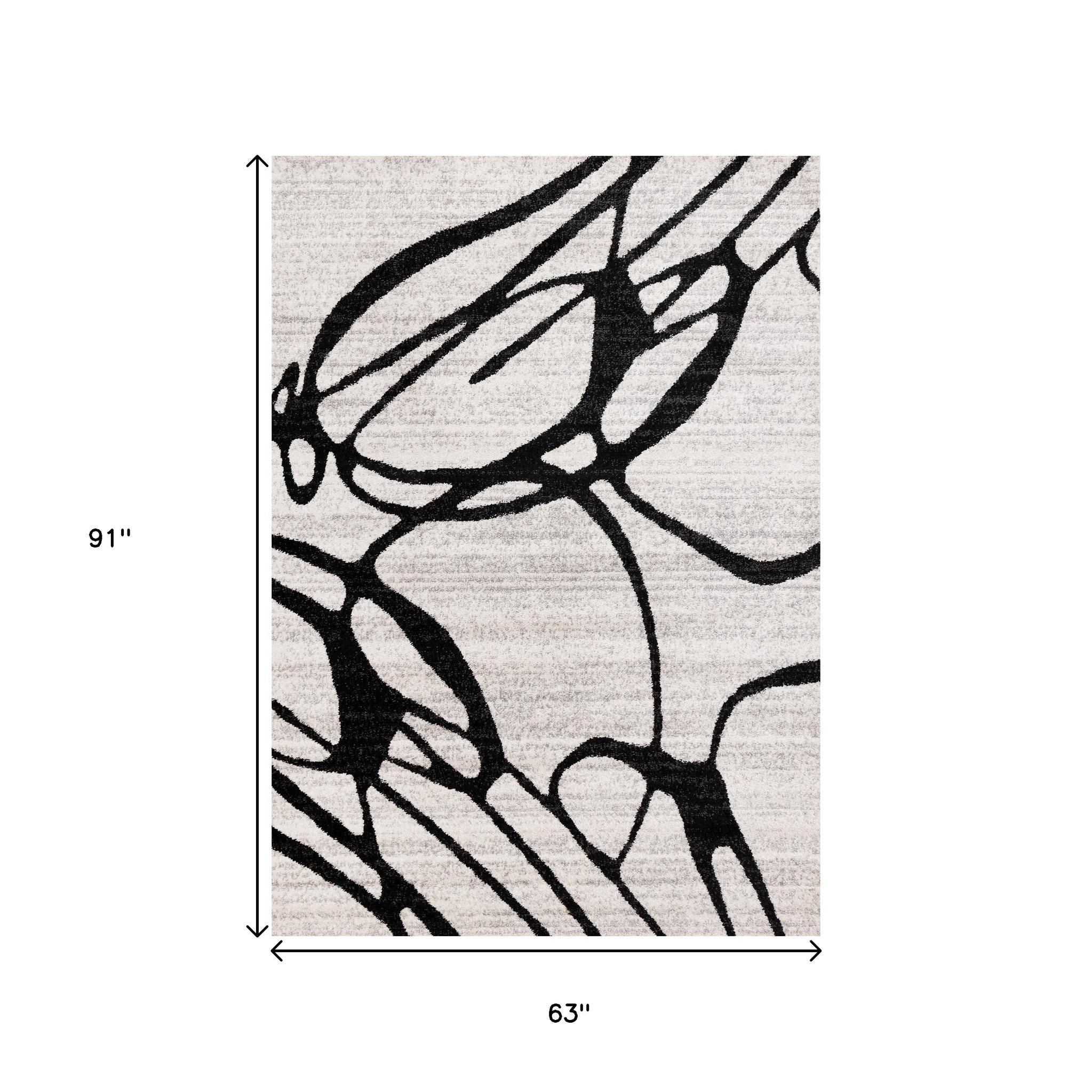 5' X 8' Black And Gray Abstract Area Rug - Home & Garden