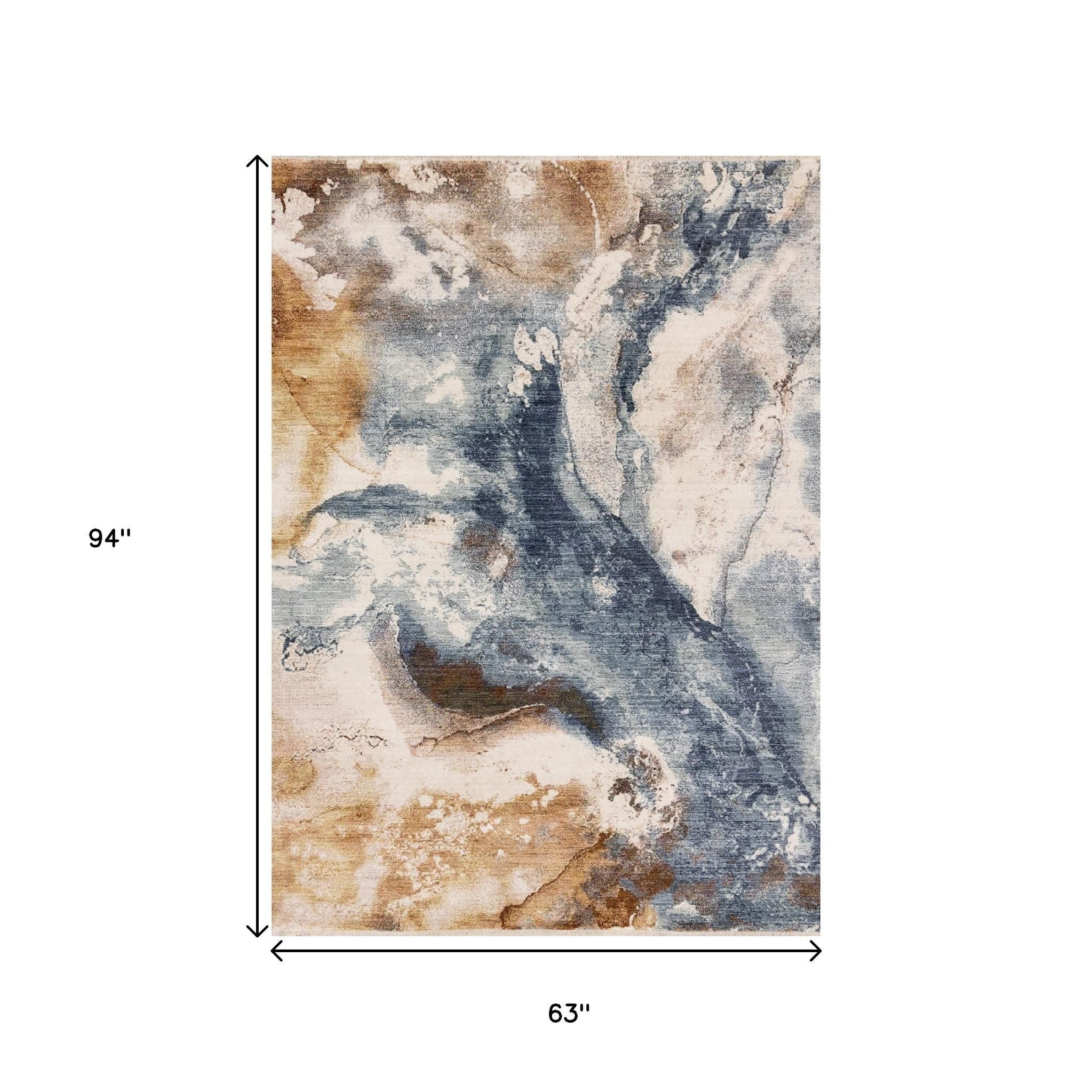 5' X 8' Cream Copper And Blue Abstract Area Rug - Home & Garden