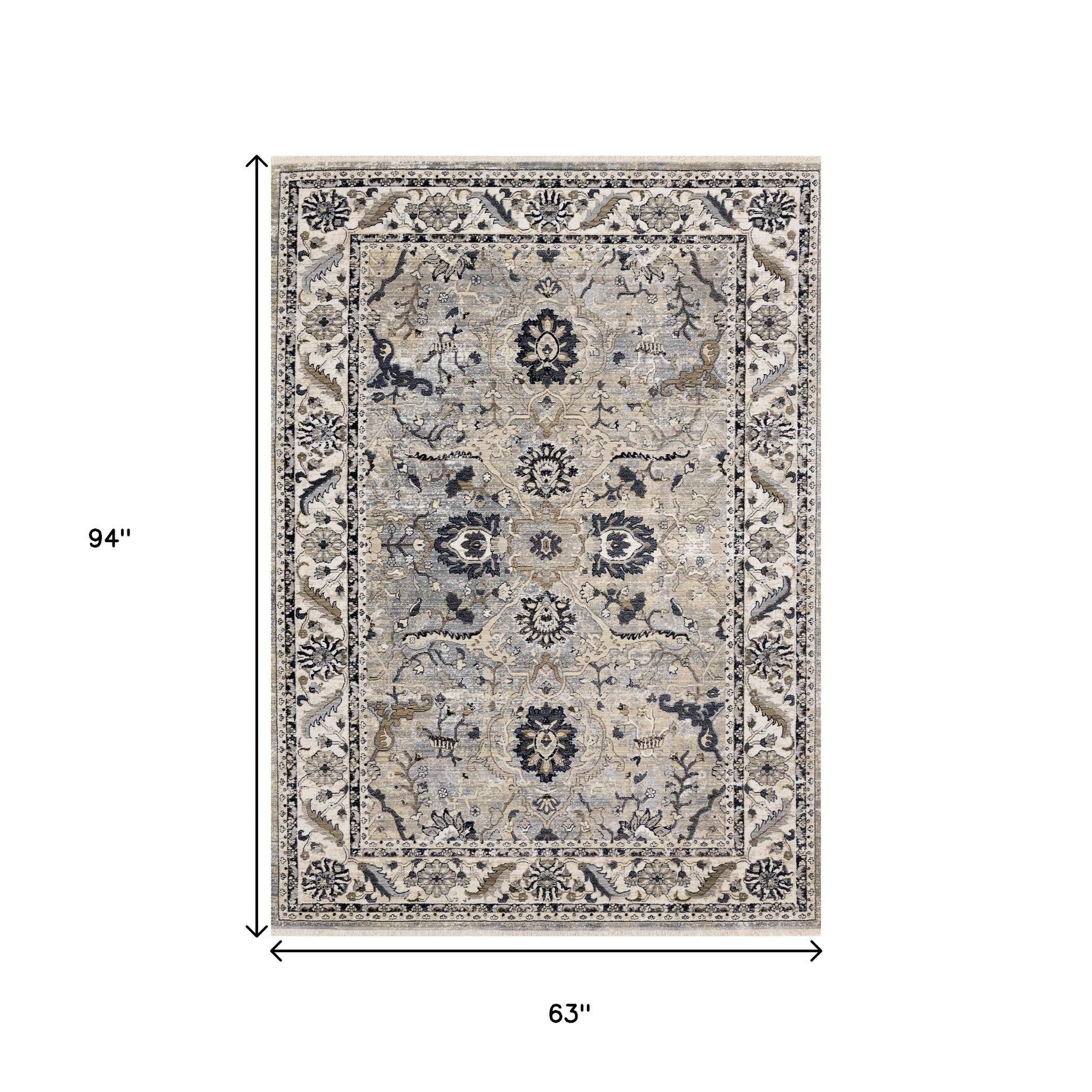5' X 8' Beige Gray And Black Medallion Area Rug - Home & Garden