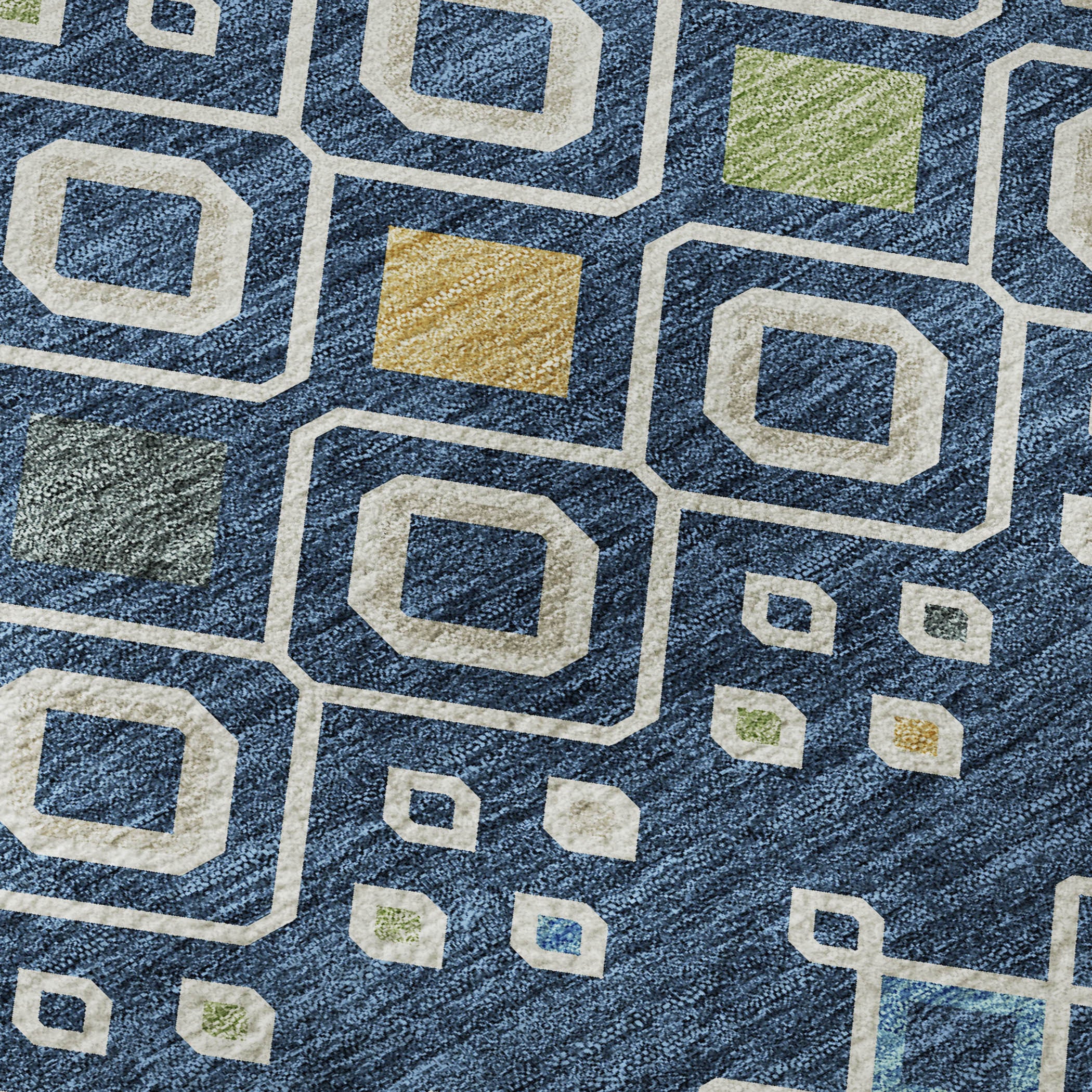 5' X 8' Navy Blue Peach And Gold Southwestern Washable Area Rug With UV Protection - Home & Garden