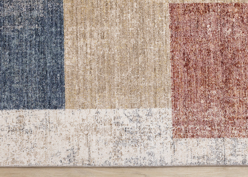 5' X 8' Cream Blue And Brown Geometric Area Rug - Home & Garden