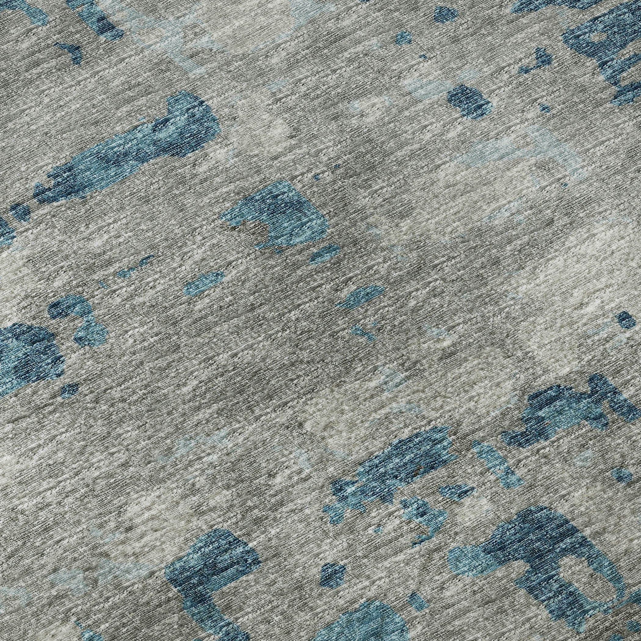 10' X 14' Persian Blue And Gray Abstract Distressed Washable Area Rug With UV Protection - Home & Garden