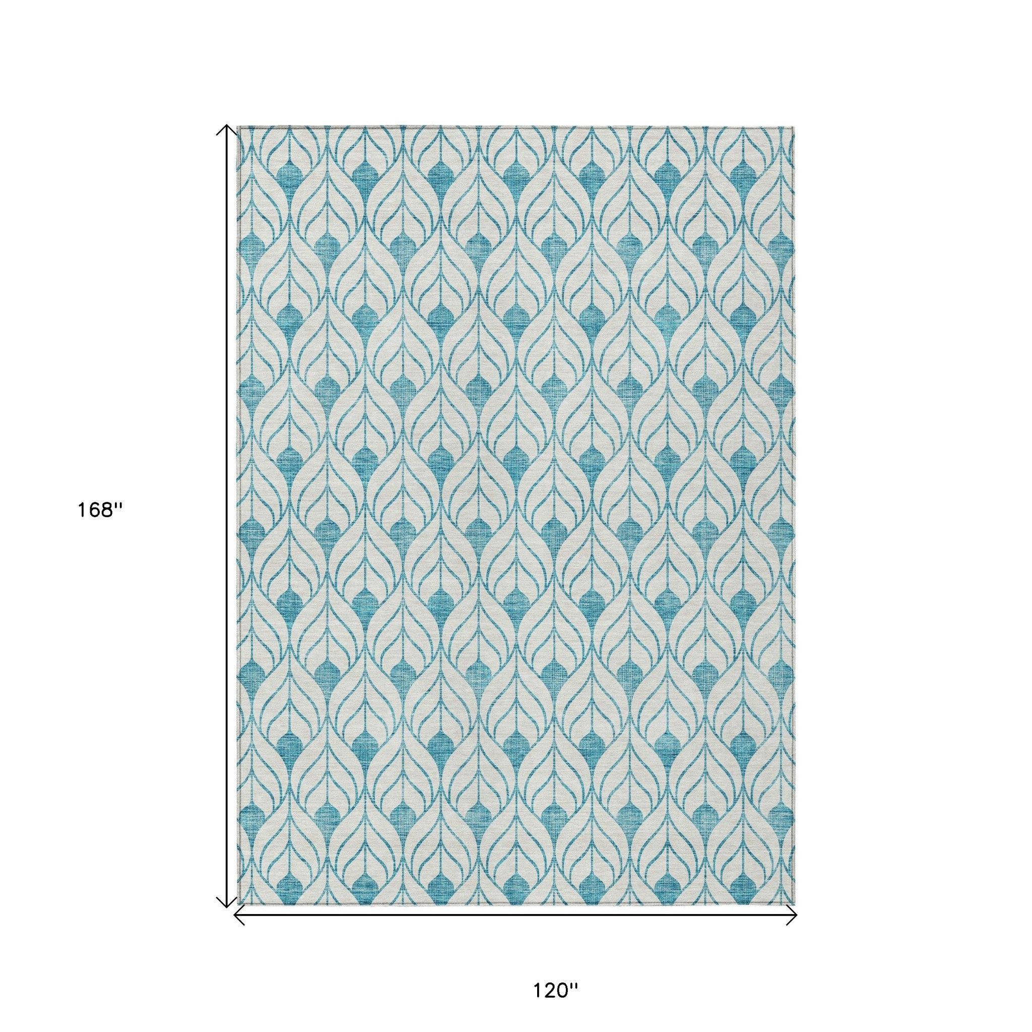 10' X 14' Teal Blue And Ivory Geometric Washable Indoor Outdoor Area Rug - Outdoor
