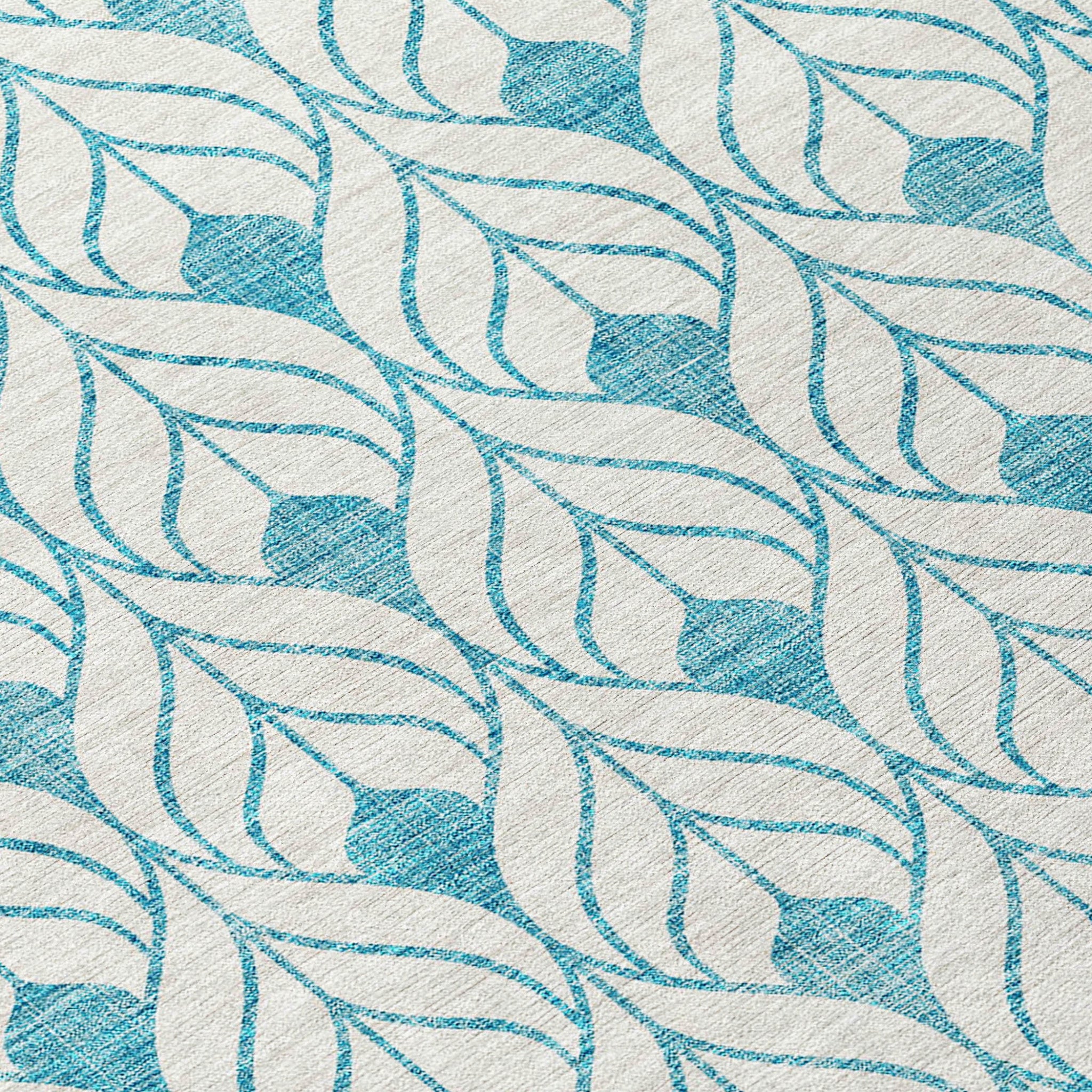 10' X 14' Teal Blue And Ivory Geometric Washable Indoor Outdoor Area Rug - Outdoor