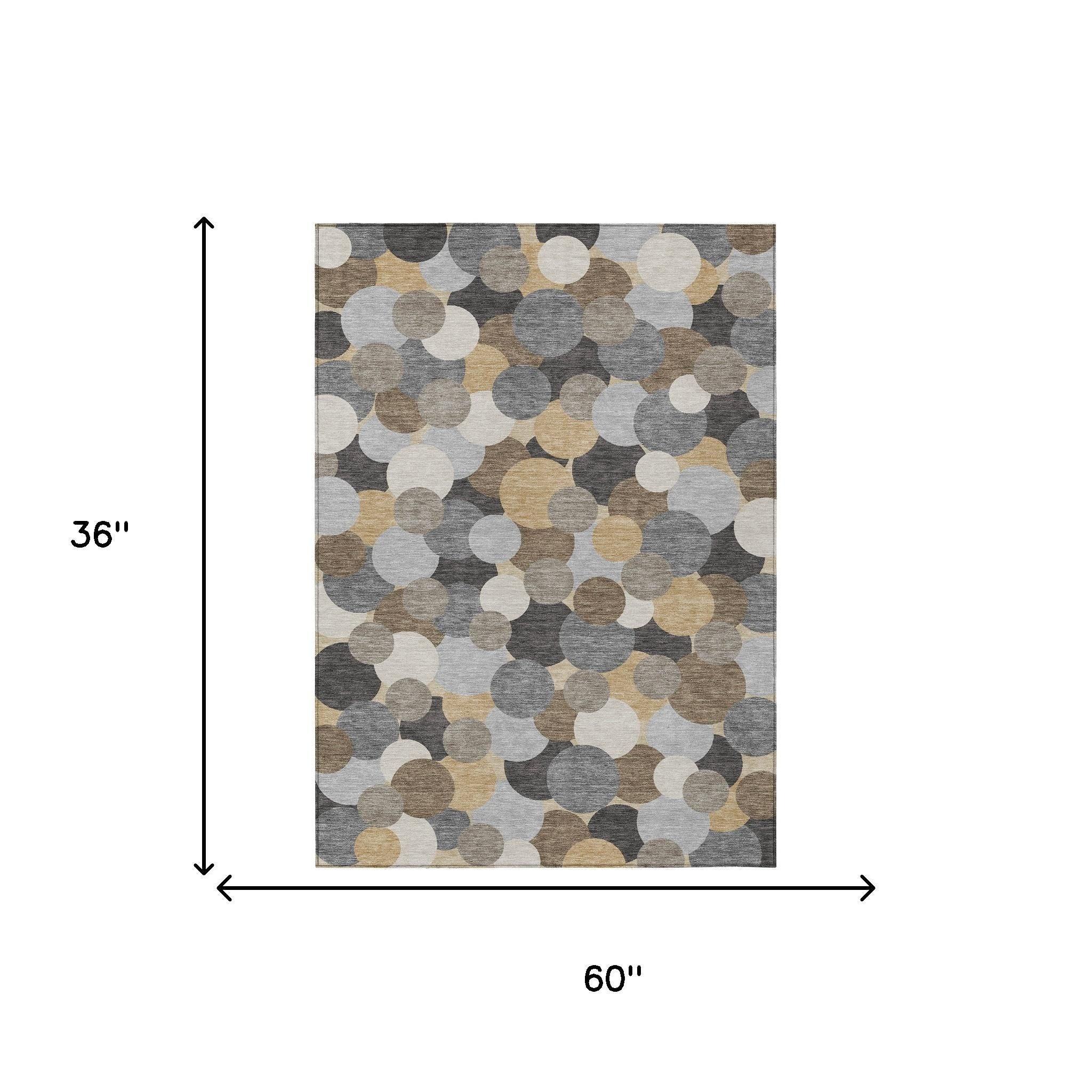 3' X 5' Gray And Chocolate Geometric Washable Indoor Outdoor Area Rug - Sports & Outdoor