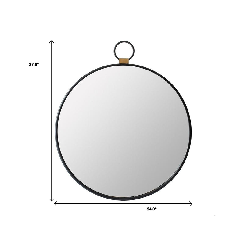 28" Black Round Iron Framed Accent Mirror - Bed & Bath