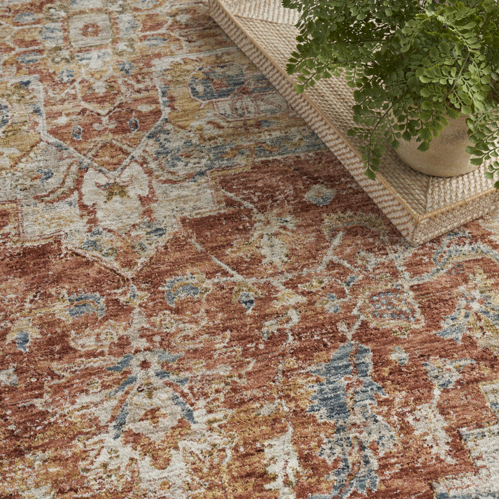 5' X 8' Ivory And Brown Floral Distressed Area Rug - Home & Garden