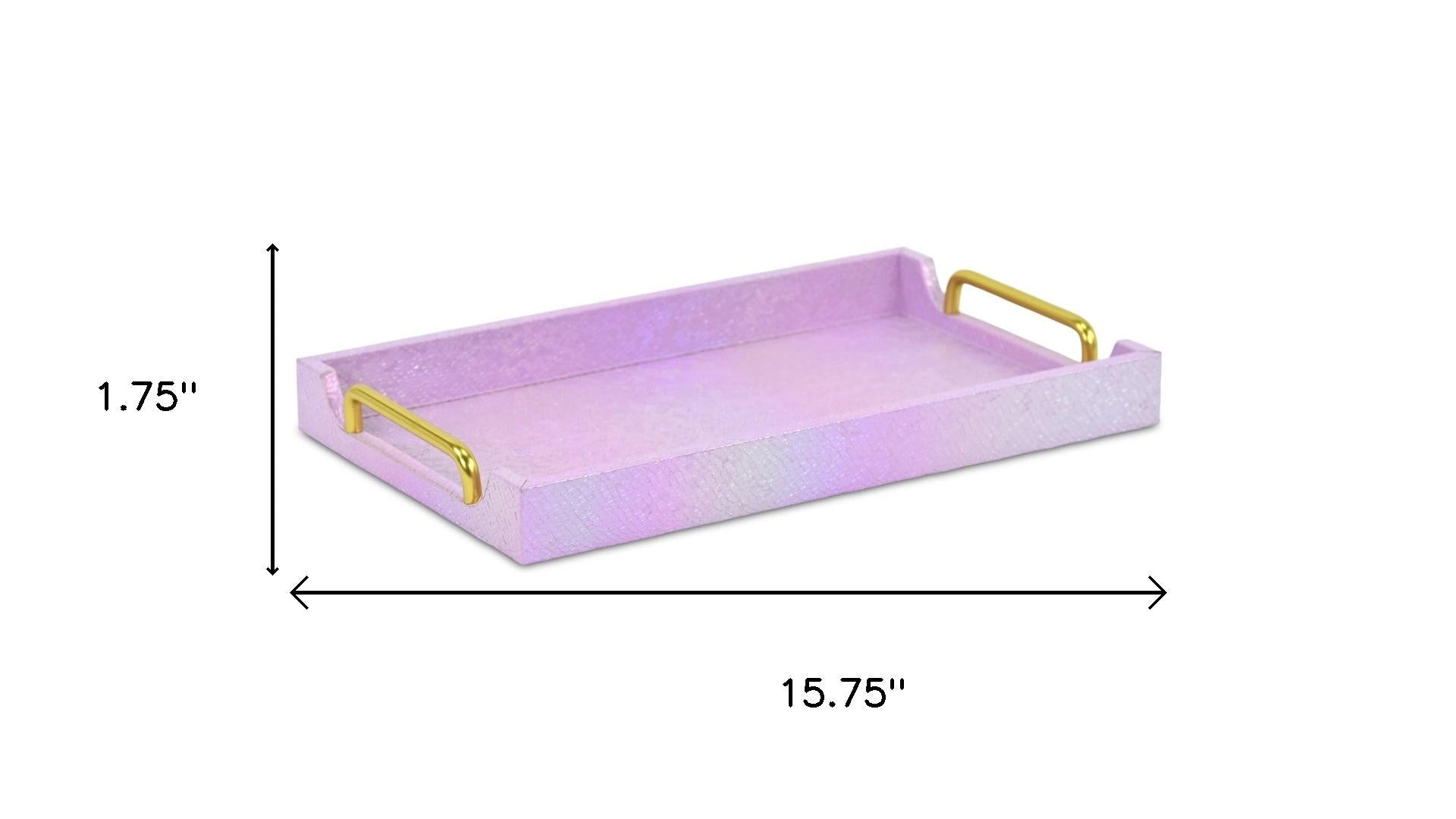 16" Pink Faux Shagreen Serving Tray With Handles - Kitchen & Dining