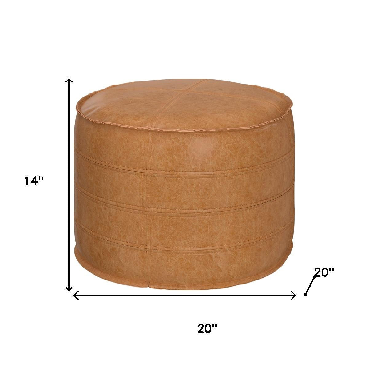 20" Brown Faux Leather Round Pouf Ottoman - Living Room