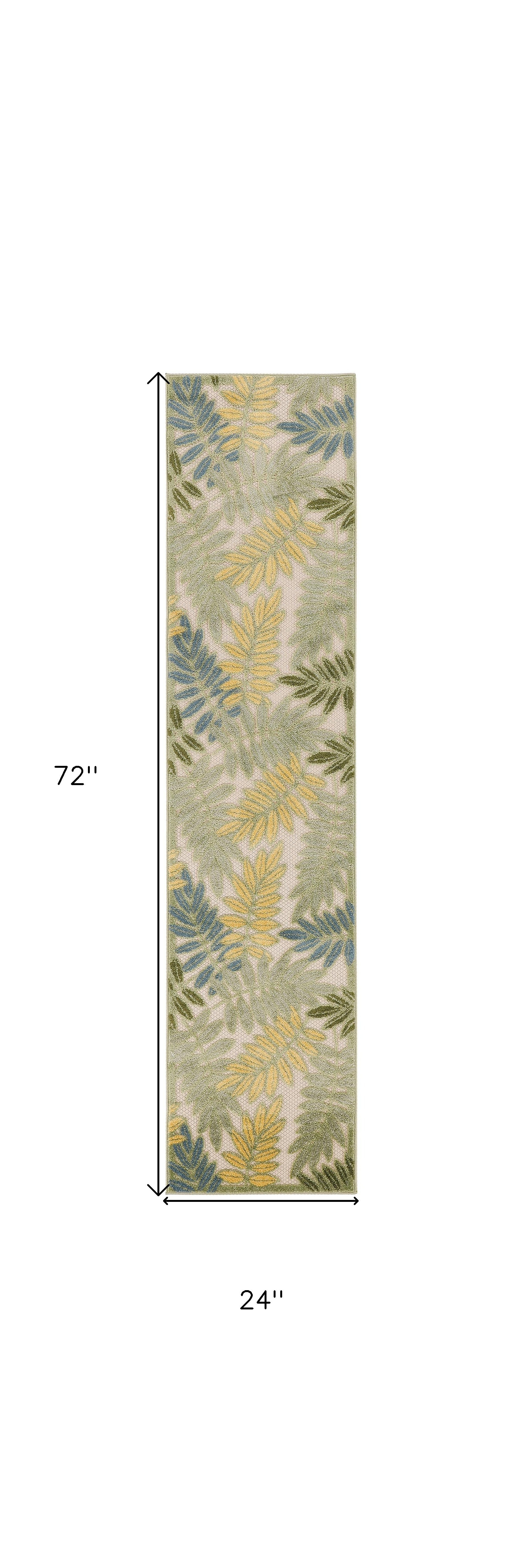 6' Green Yellow And Blue Palm Leaf Indoor Outdoor Runner Rug - Outdoor