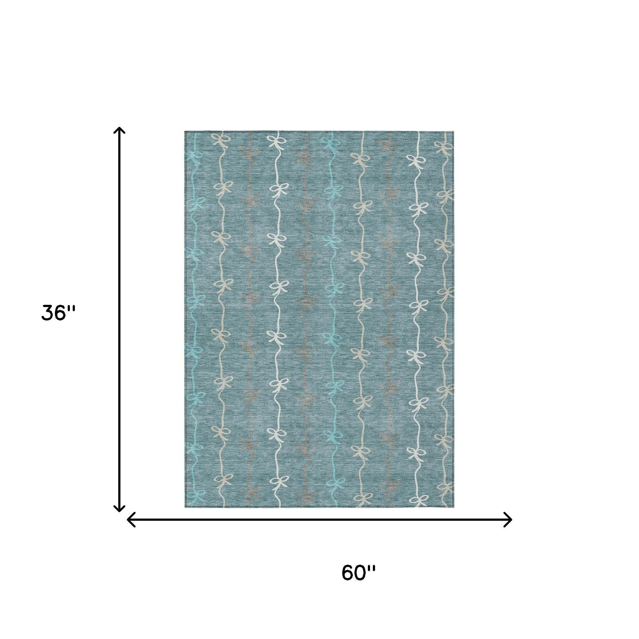 3' X 5' Teal Blue And Aqua Southwestern Washable Indoor Outdoor Area Rug - Outdoor | blocked-missing-media,…