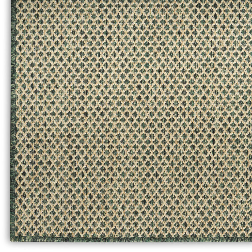 5' X 7' Green And Taupe Geometric Indoor Outdoor Area Rug - Outdoor