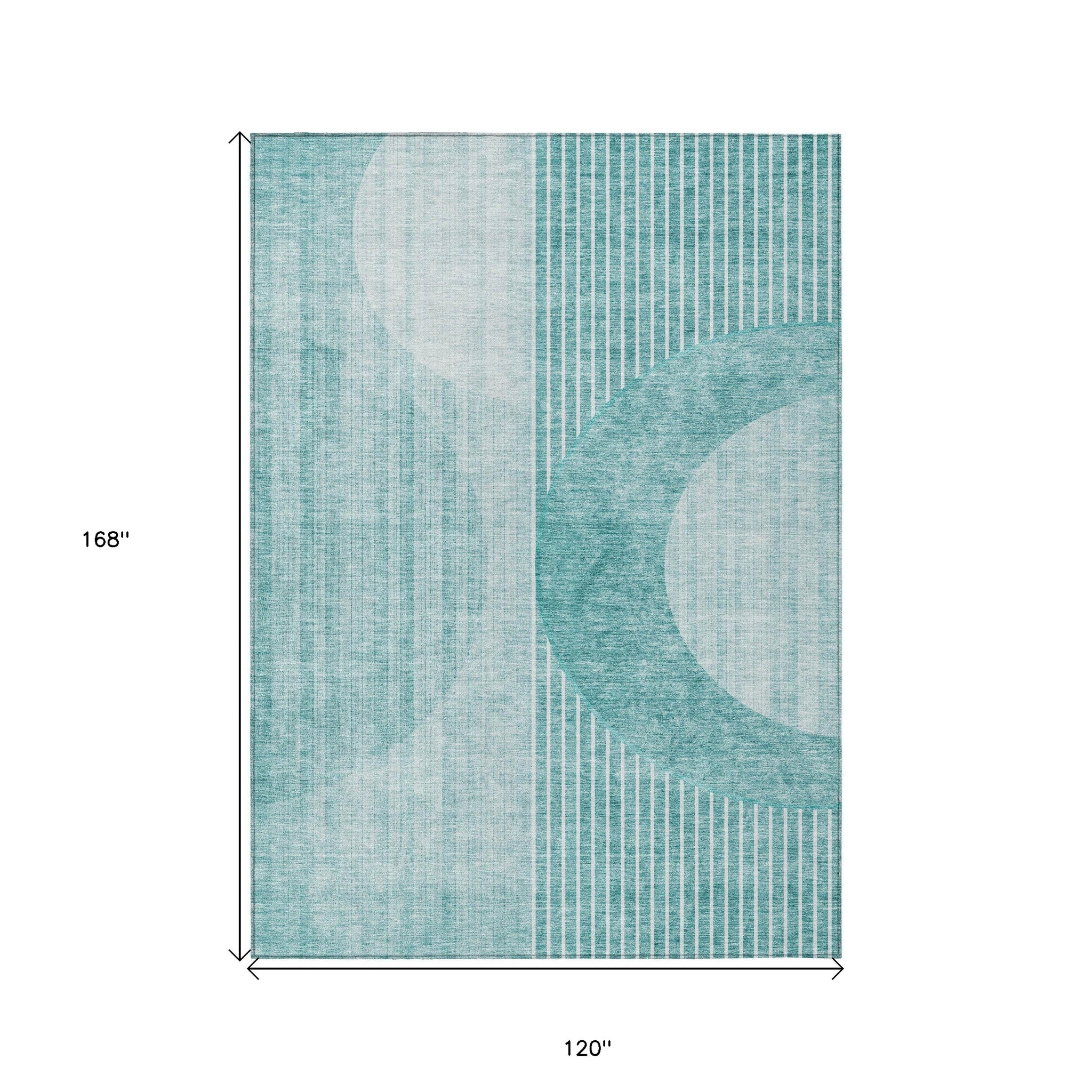 10' X 14' Teal Blue And Aqua Geometric Washable Indoor Outdoor Area Rug - Outdoor