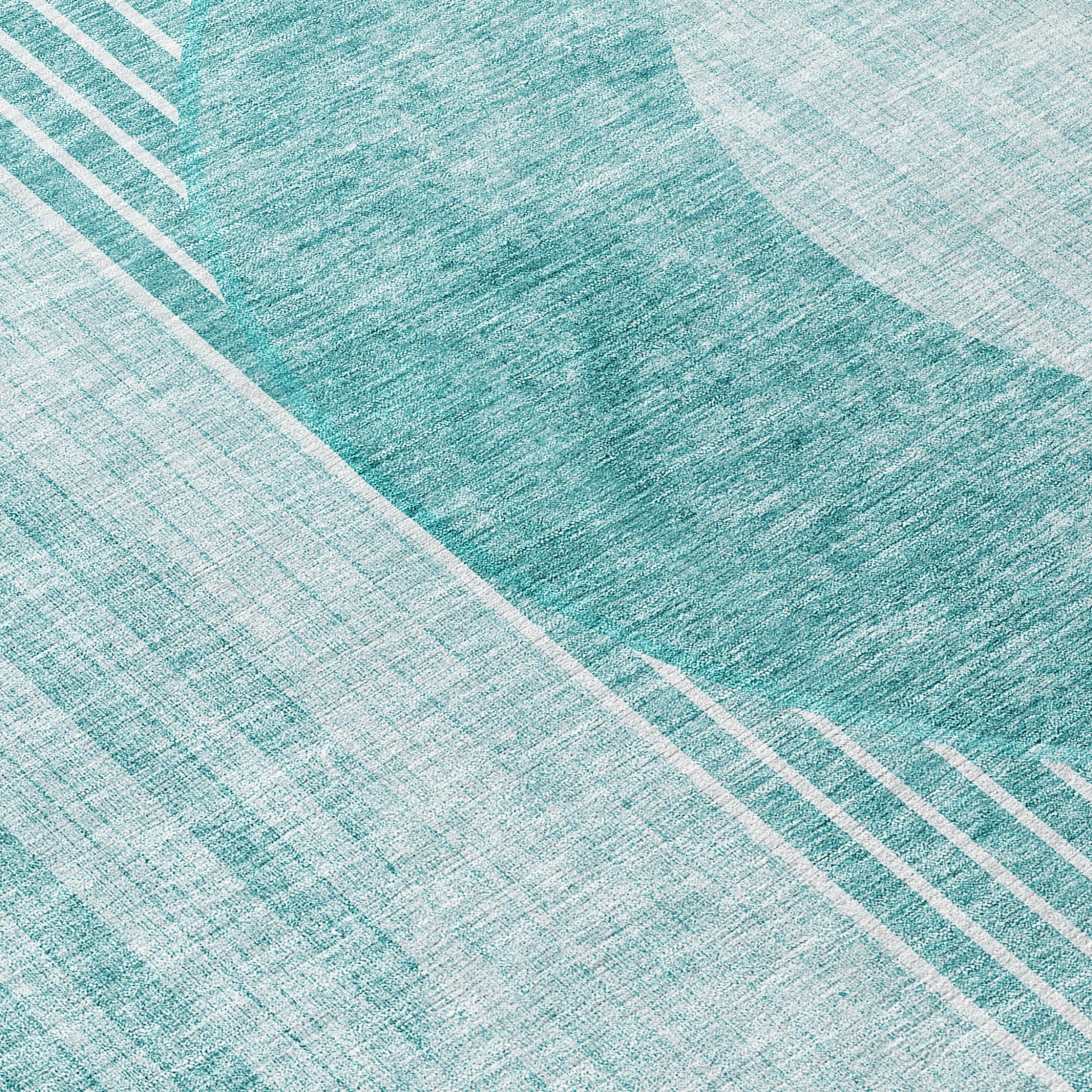 10' X 14' Teal Blue And Aqua Geometric Washable Indoor Outdoor Area Rug - Outdoor