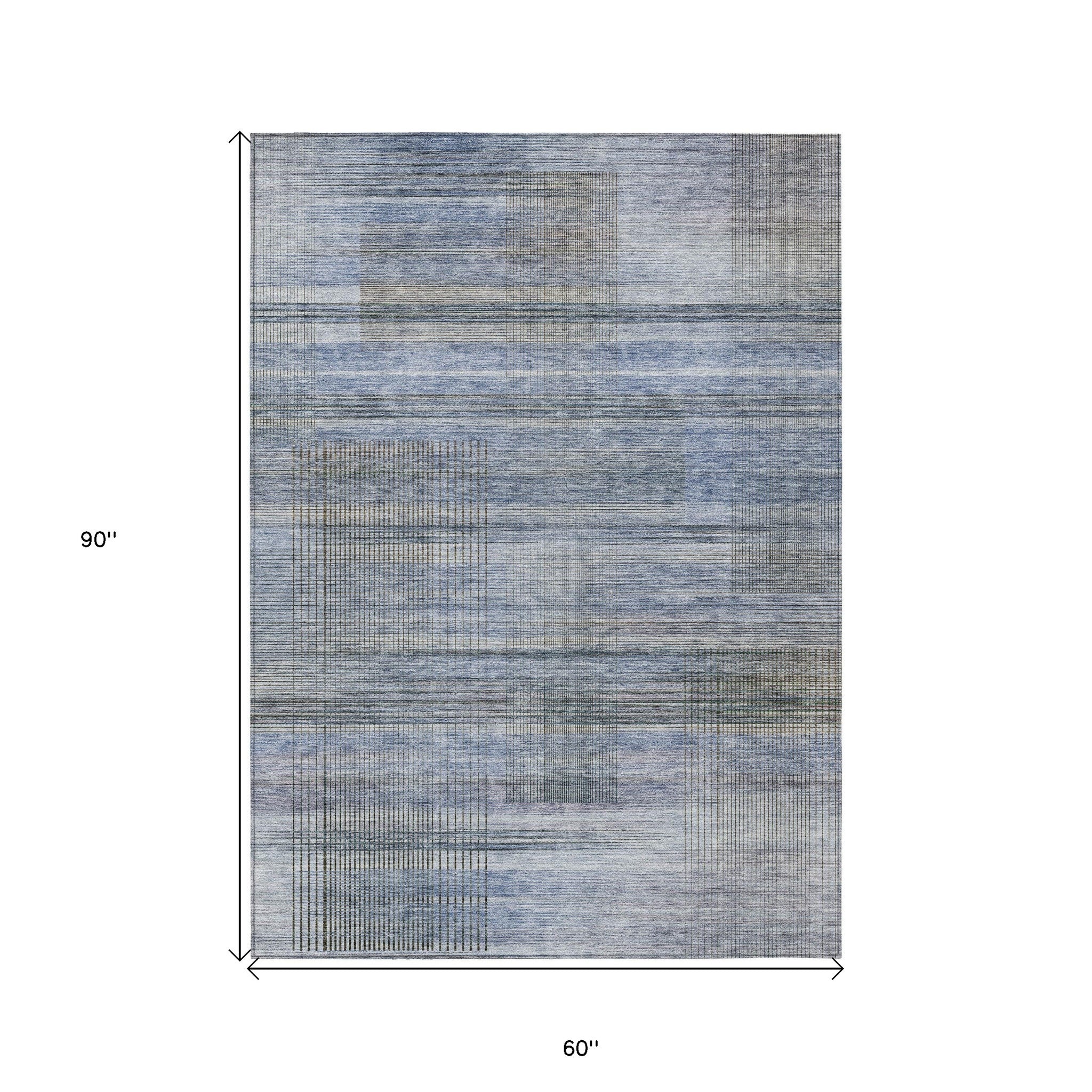 5' X 8' Denim Blue And Sky Blue Striped Washable Indoor Outdoor Area Rug - Sports & Outdoor