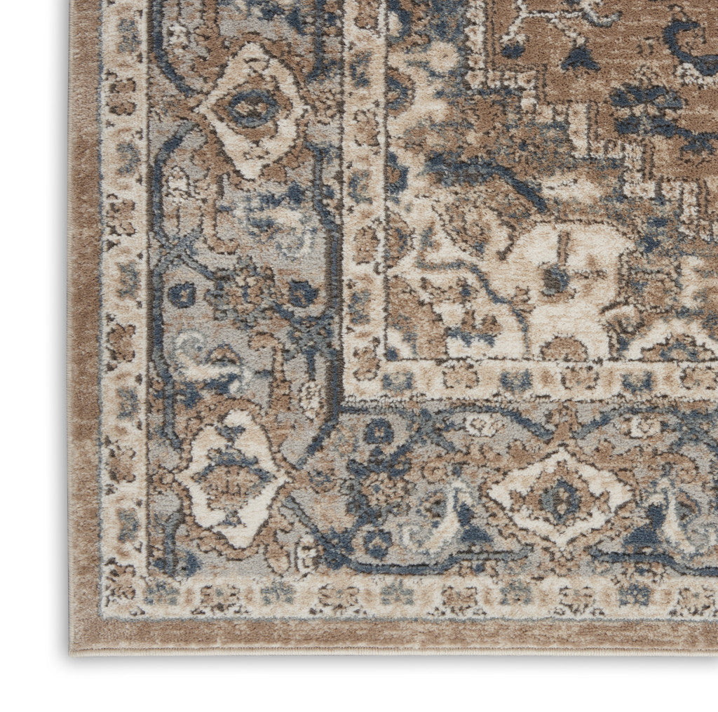 20' Beige And Gray Medallion Distressed Runner Rug - Home & Garden