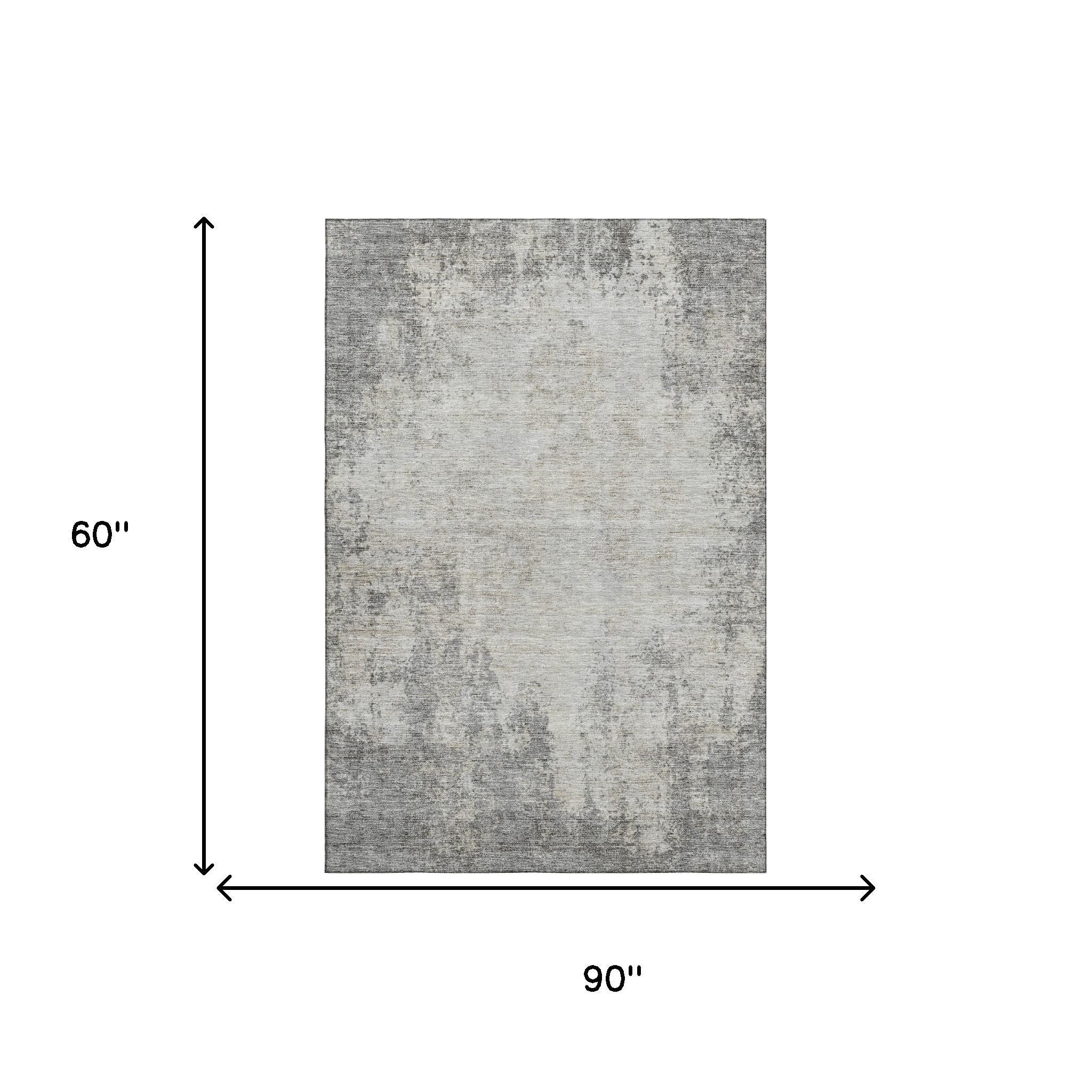 5' X 8' Gray And Ivory Abstract Washable Area Rug With UV Protection - Home & Garden