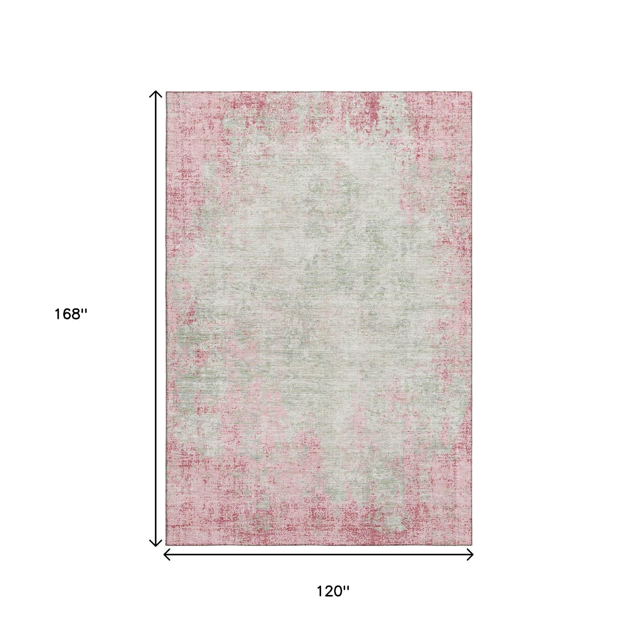 10' X 14' Pink And Ivory Abstract Washable Area Rug With UV Protection - Home & Garden