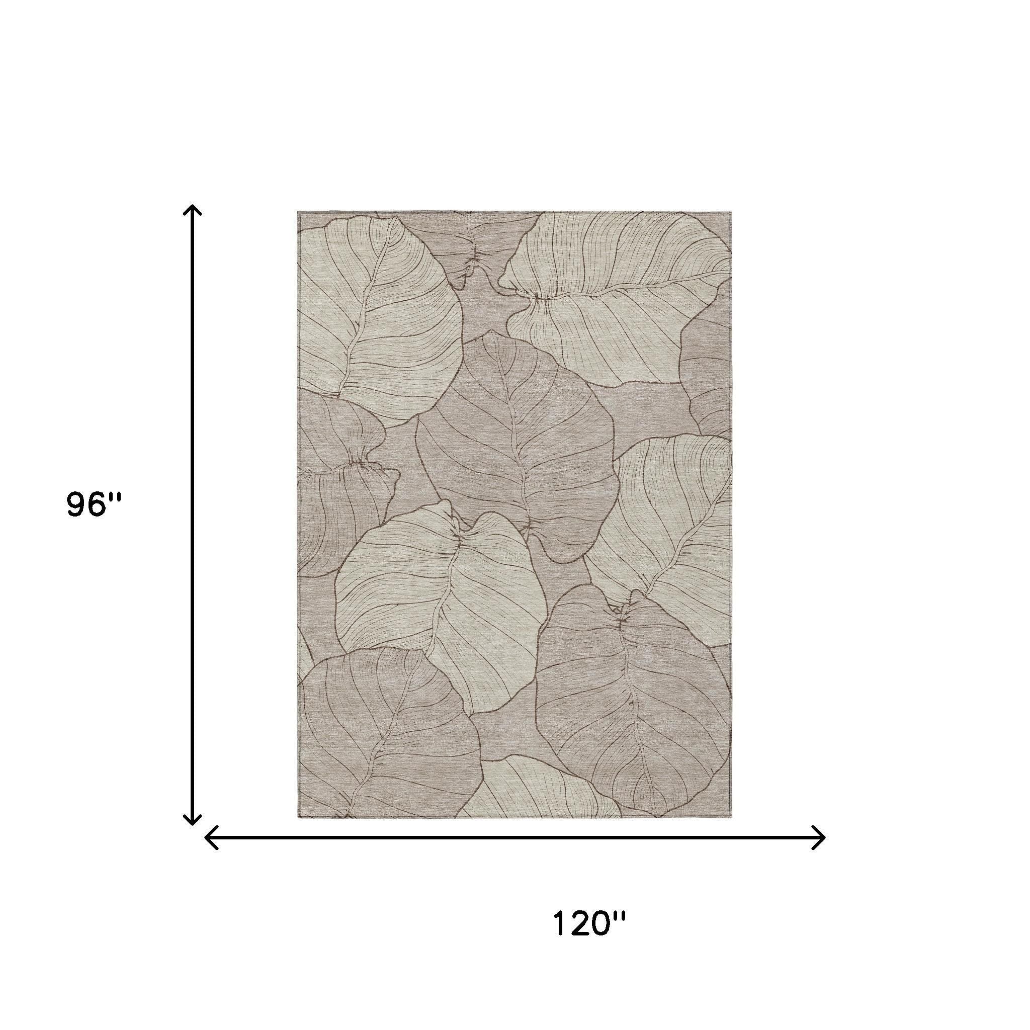 Taupe and beige floral indoor/outdoor rug, 8x10 size shown