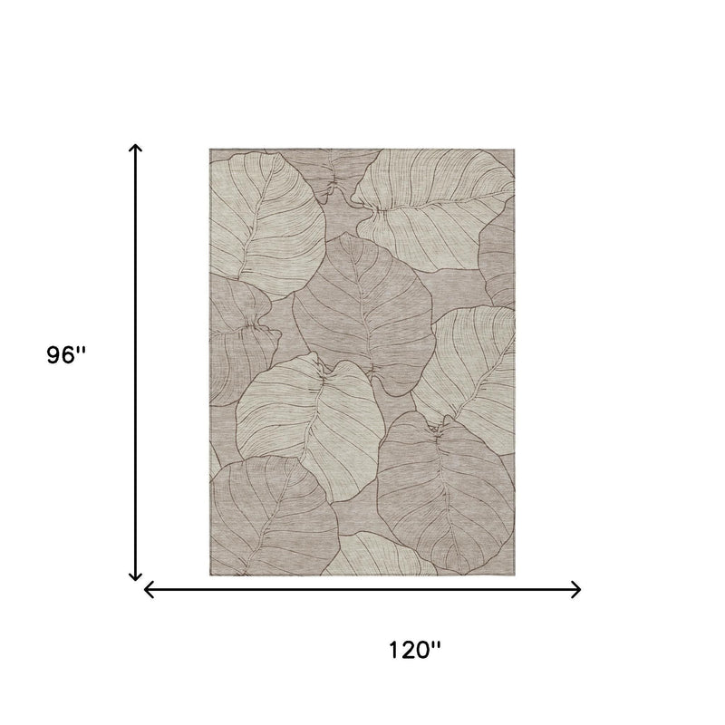Taupe and beige floral indoor/outdoor rug, 8x10 size shown