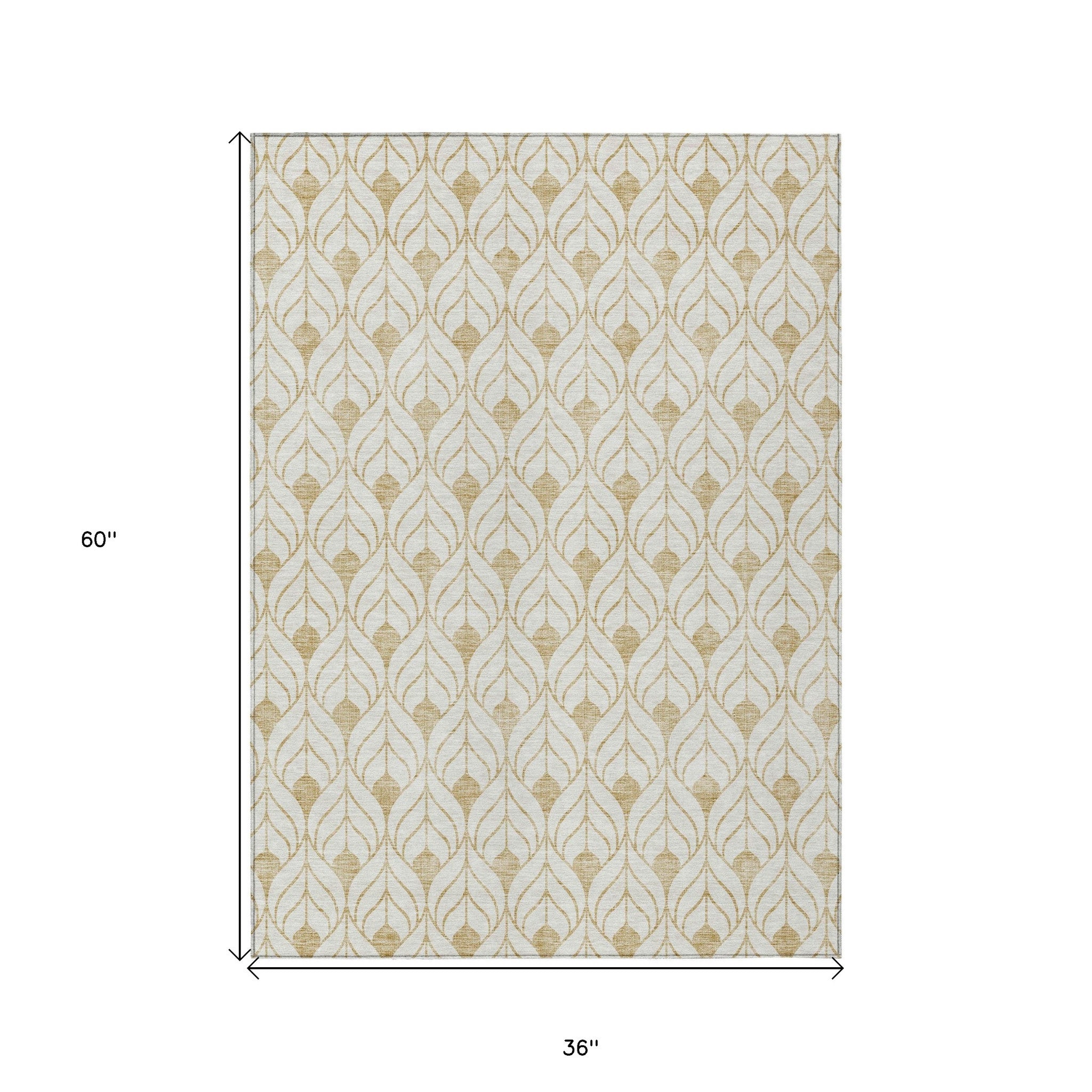3' X 5' Gold And Beige Geometric Washable Indoor Outdoor Area Rug - Outdoor