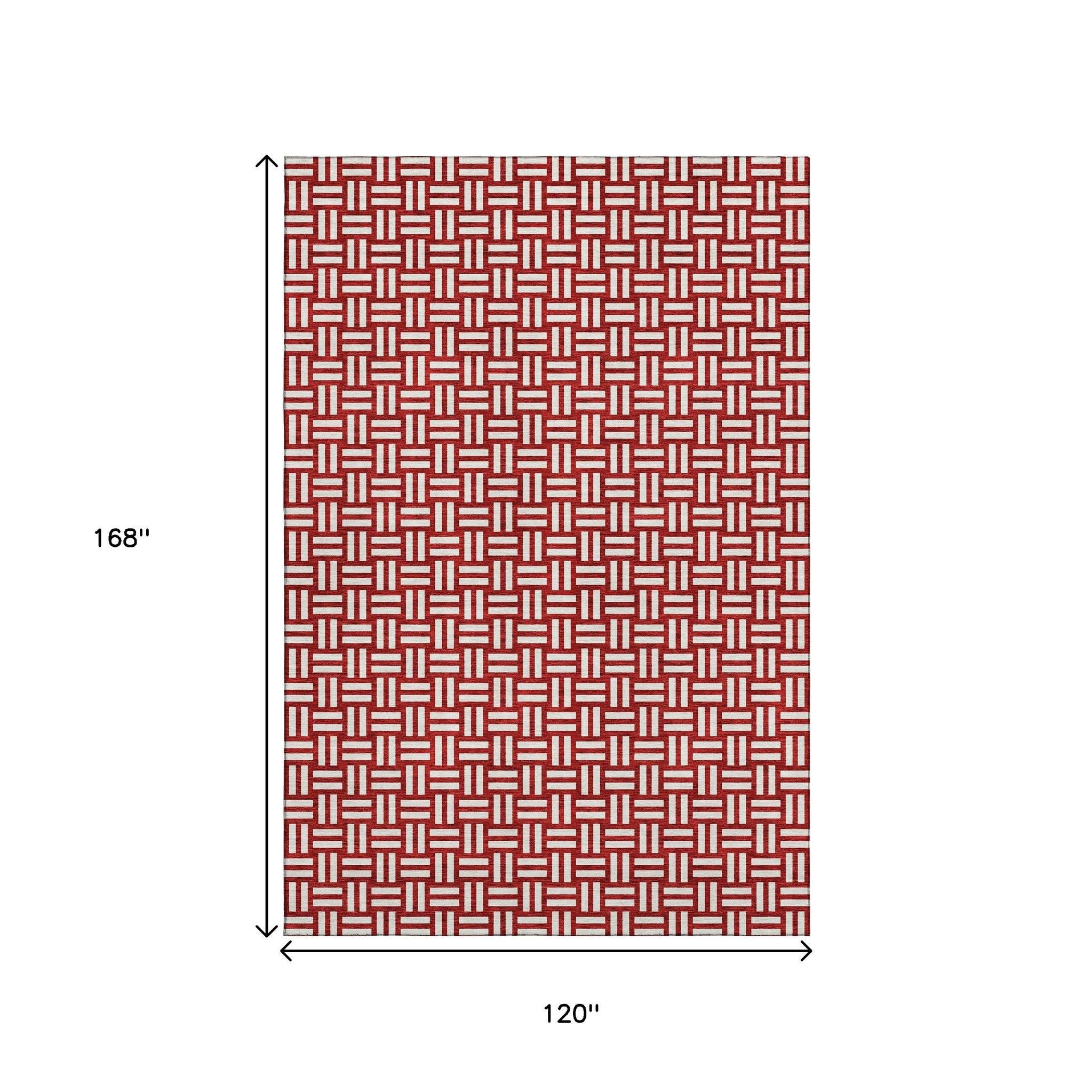 10' X 14' Red And Ivory Abstract Geometric Washable Area Rug With UV Protection - Home & Garden