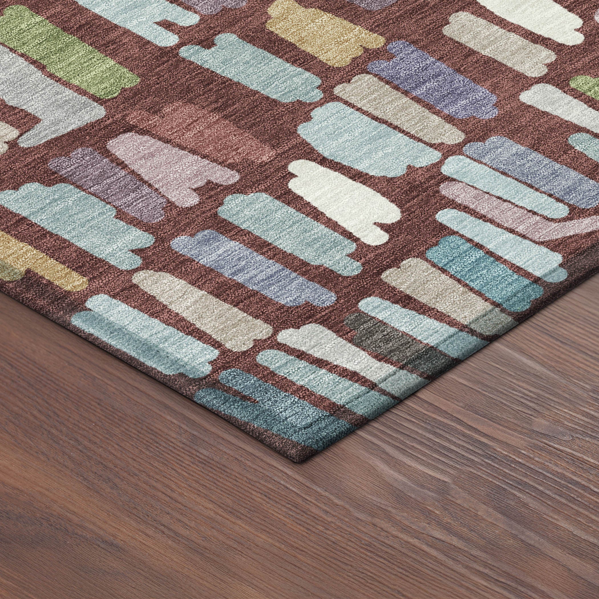 10' X 14' Burgundy Teal Blue And Green Striped Washable Indoor Outdoor Area Rug - Sports & Outdoor