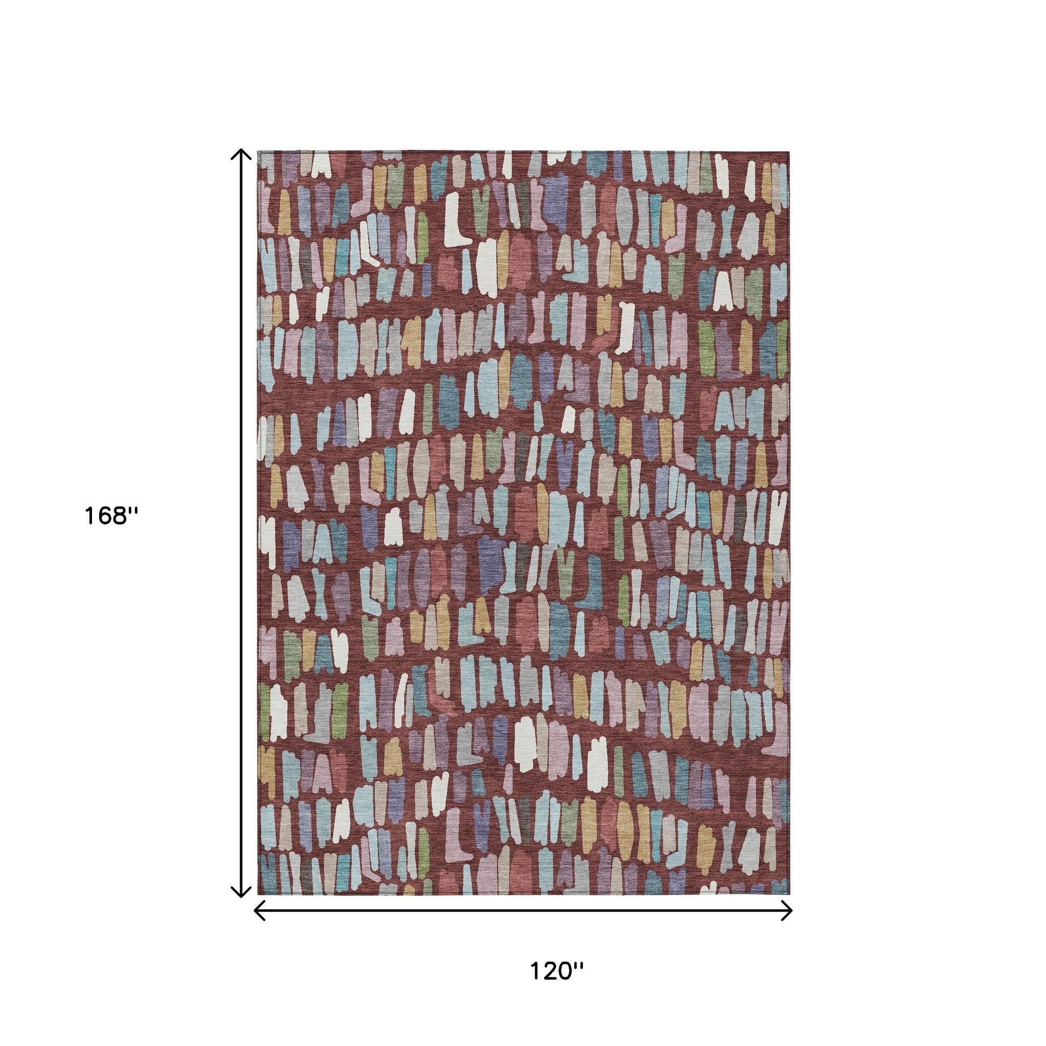 10' X 14' Burgundy Teal Blue And Green Striped Washable Indoor Outdoor Area Rug - Sports & Outdoor