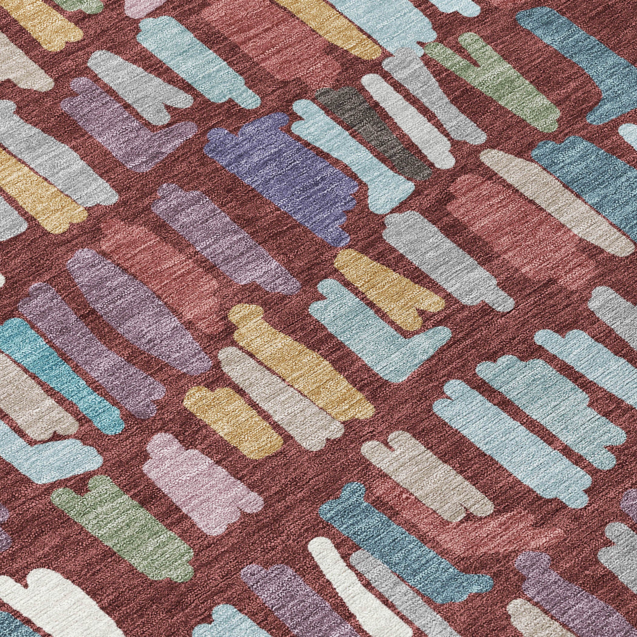 10' X 14' Burgundy Teal Blue And Green Striped Washable Indoor Outdoor Area Rug - Sports & Outdoor