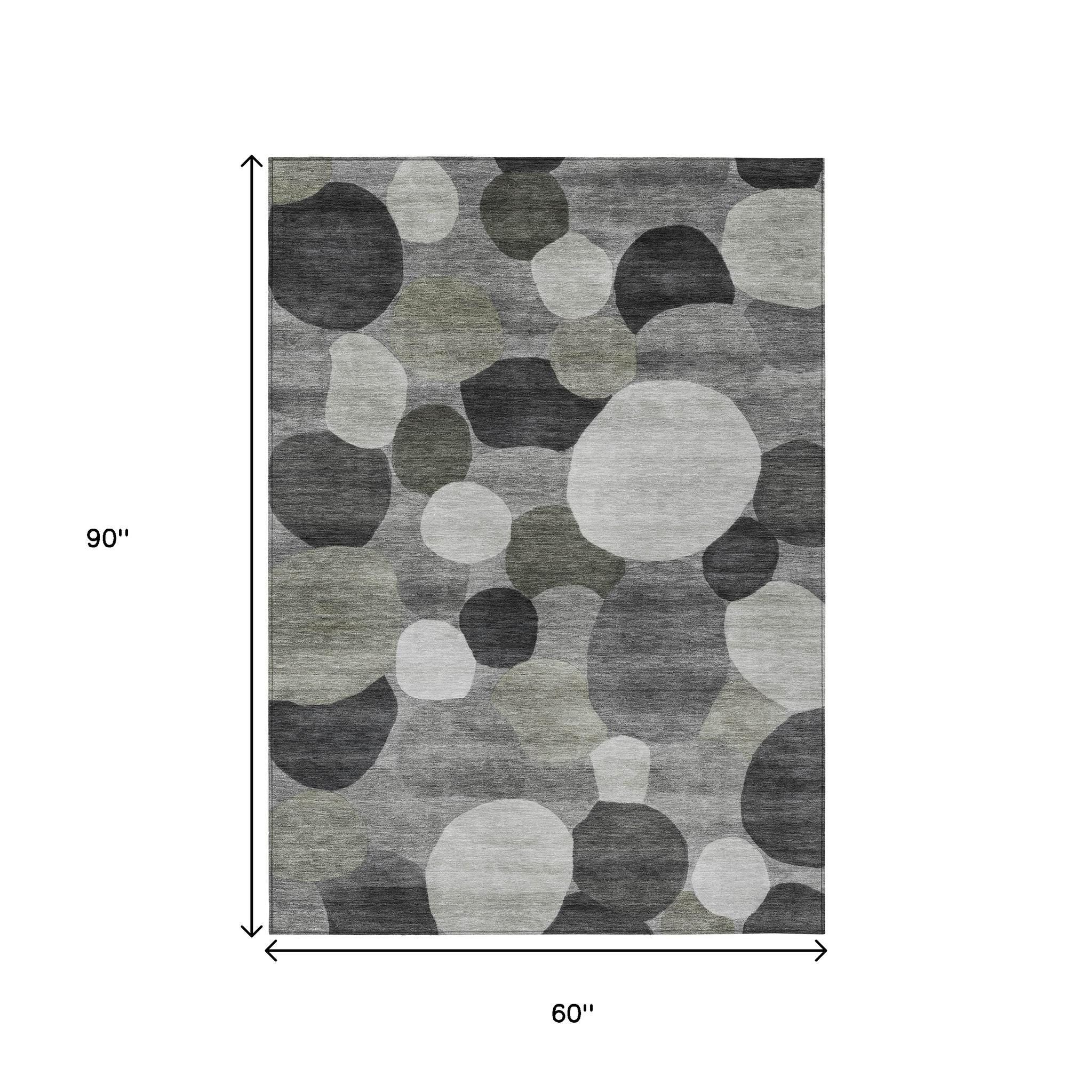 5' X 8' Gray And Silver Geometric Washable Indoor Outdoor Area Rug - Sports & Outdoor