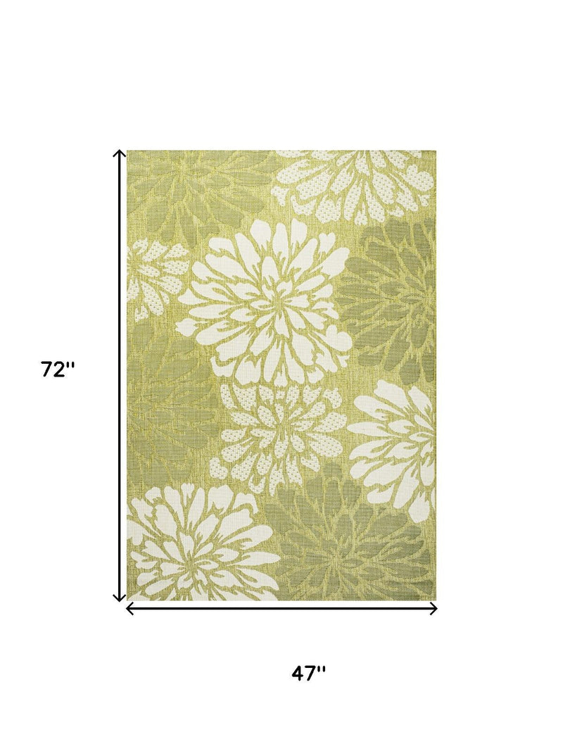 4 x 6 ft green and cream floral indoor outdoor area rug, size diagram