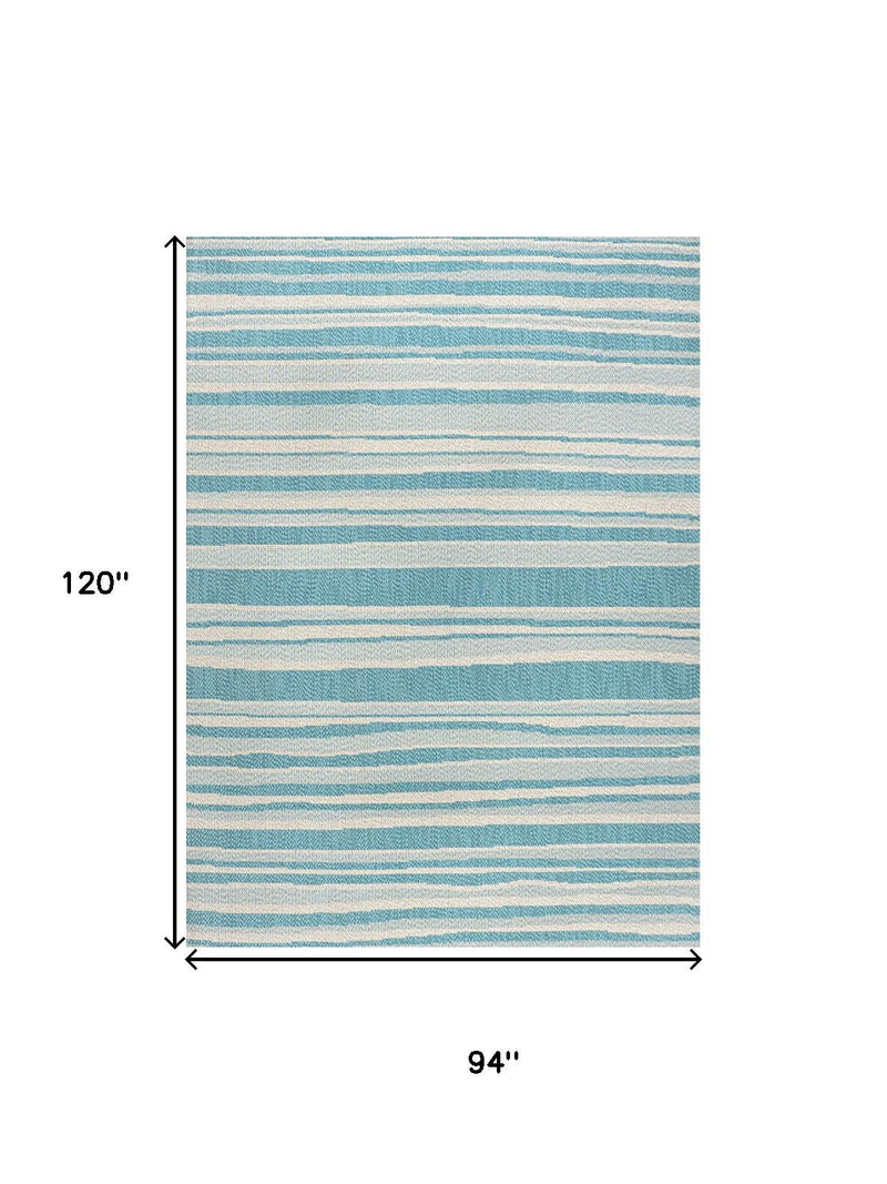 Rectangular striped area rug, aqua and cream, 94 x 120 in
