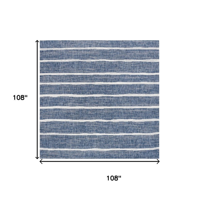 108 in by 108 in blue and ivory striped area rug size diagram