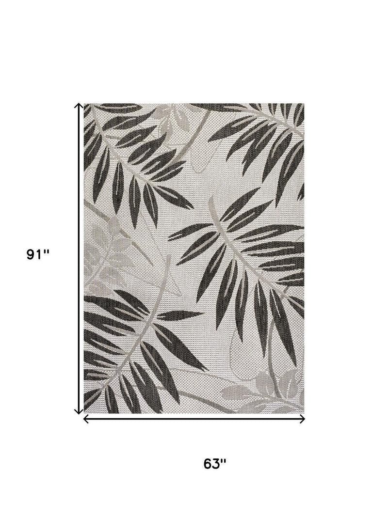 63 in x 91 in gray and black leaf floral indoor-outdoor area rug