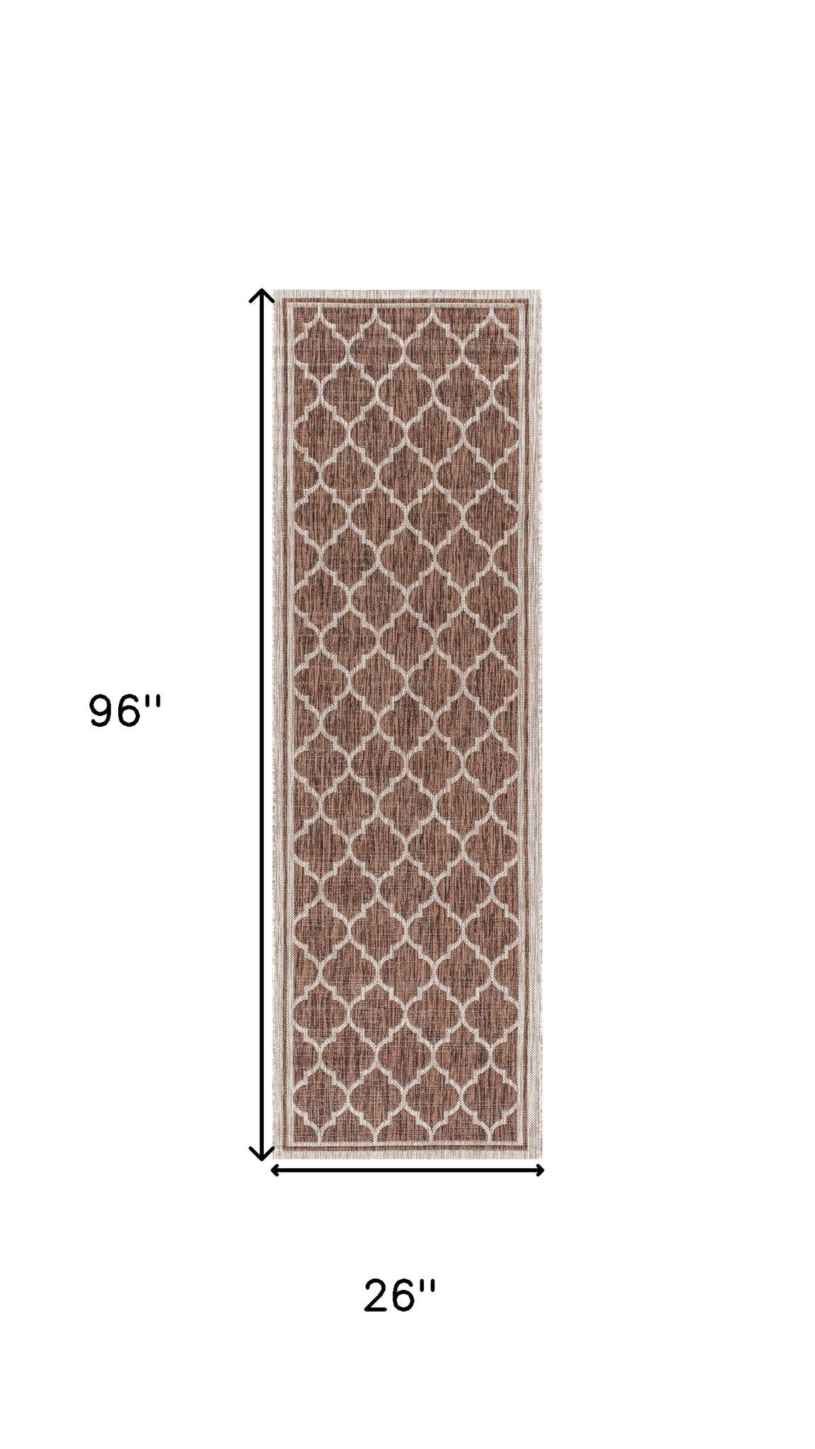 Taupe and espresso geometric runner rug, 26 in wide x 96 in long