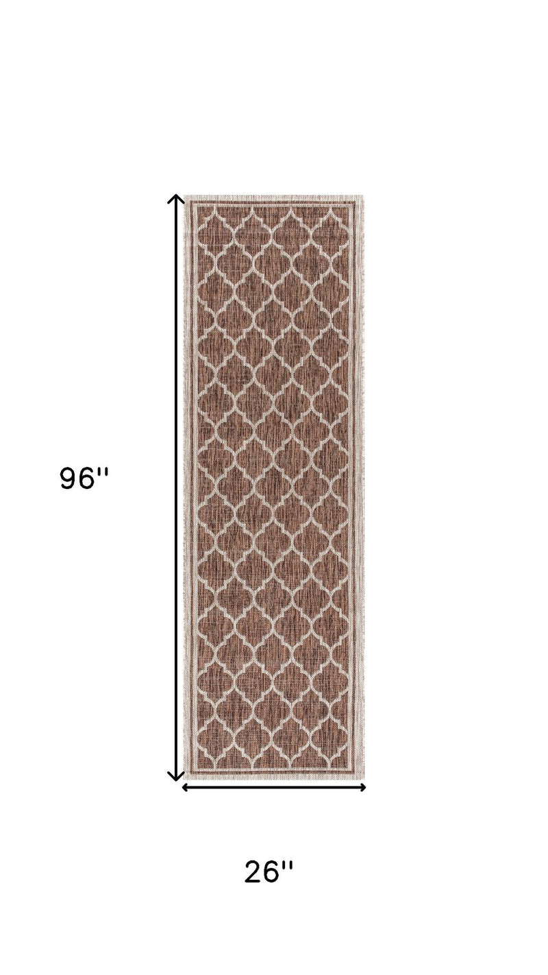 Taupe and espresso geometric runner rug, 26 in wide x 96 in long