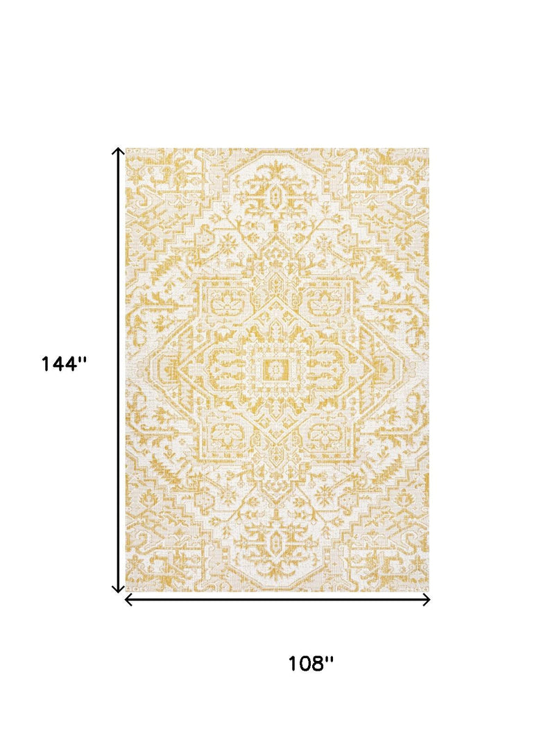 Cream and yellow medallion area rug dimensions 108 in x 144 in
