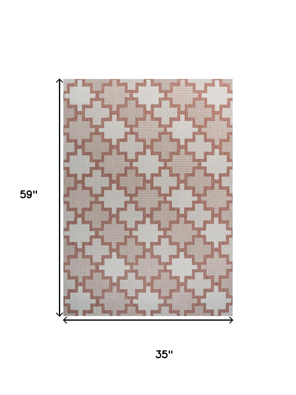 3' X 5' Salmon And Cream Trellis Indoor Outdoor Area Rug - Sports & Outdoor