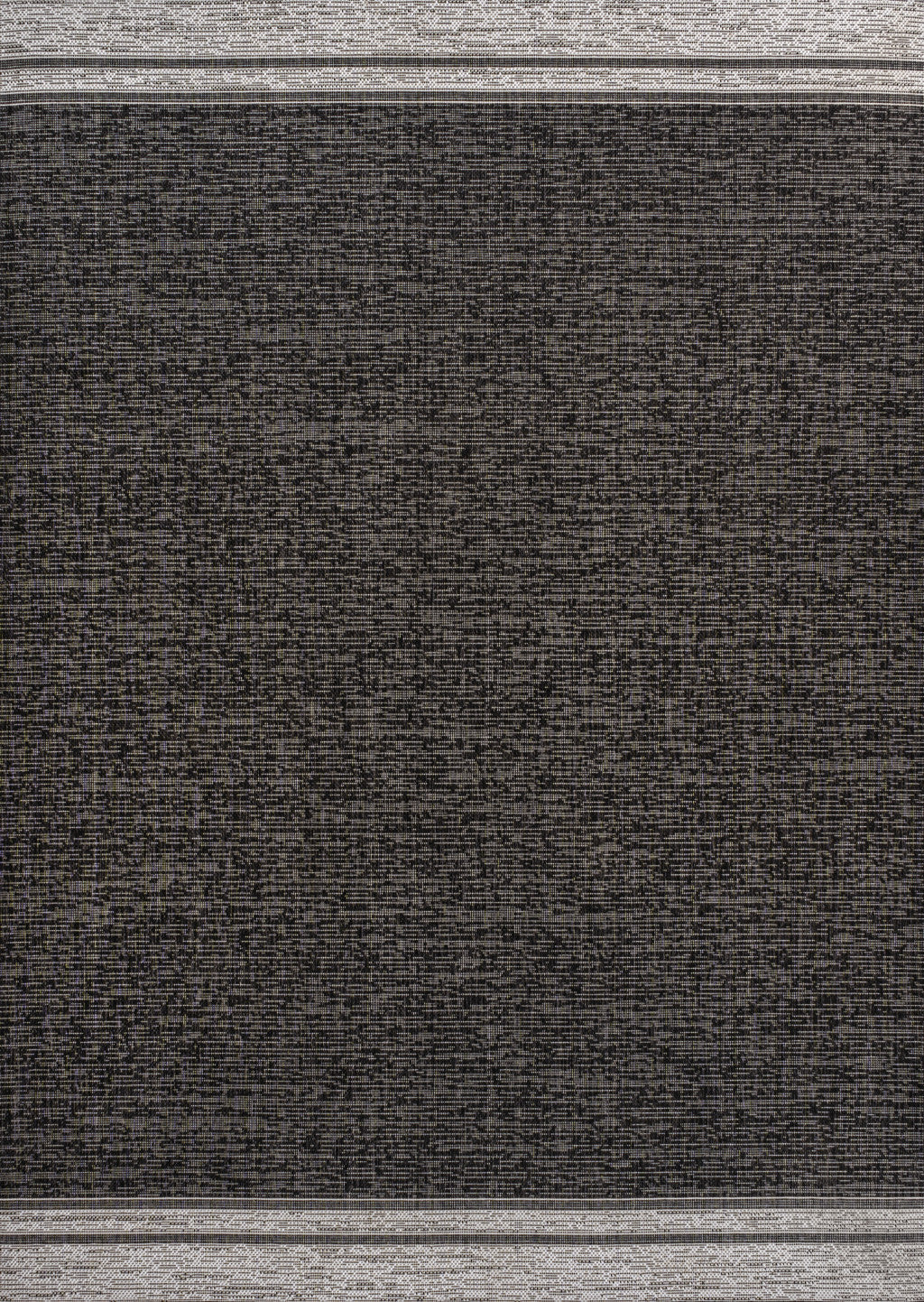 Indoor outdoor area rug, dark charcoal textured weave with subtle mottled pattern