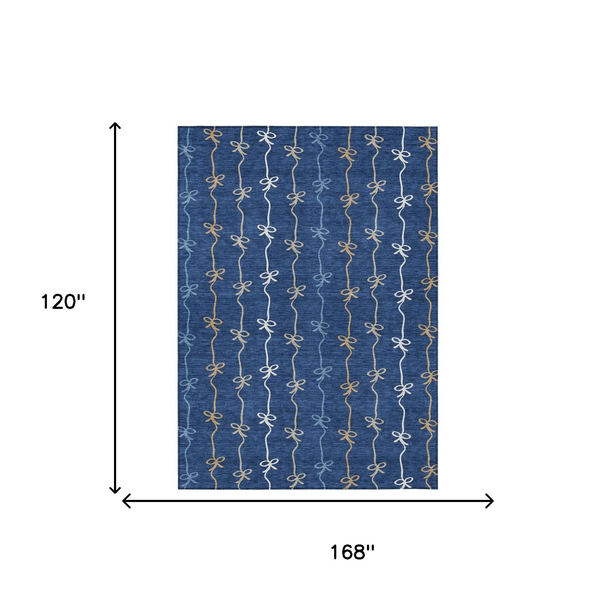 10' X 14' Navy Blue And Denim Blue Southwestern Washable Indoor Outdoor Area Rug - Sports & Outdoor