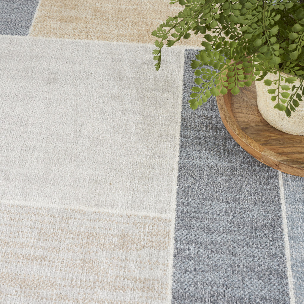 5' X 7' Blue and Green Geometric Power Loom Washable Area Rug - Home & Garden