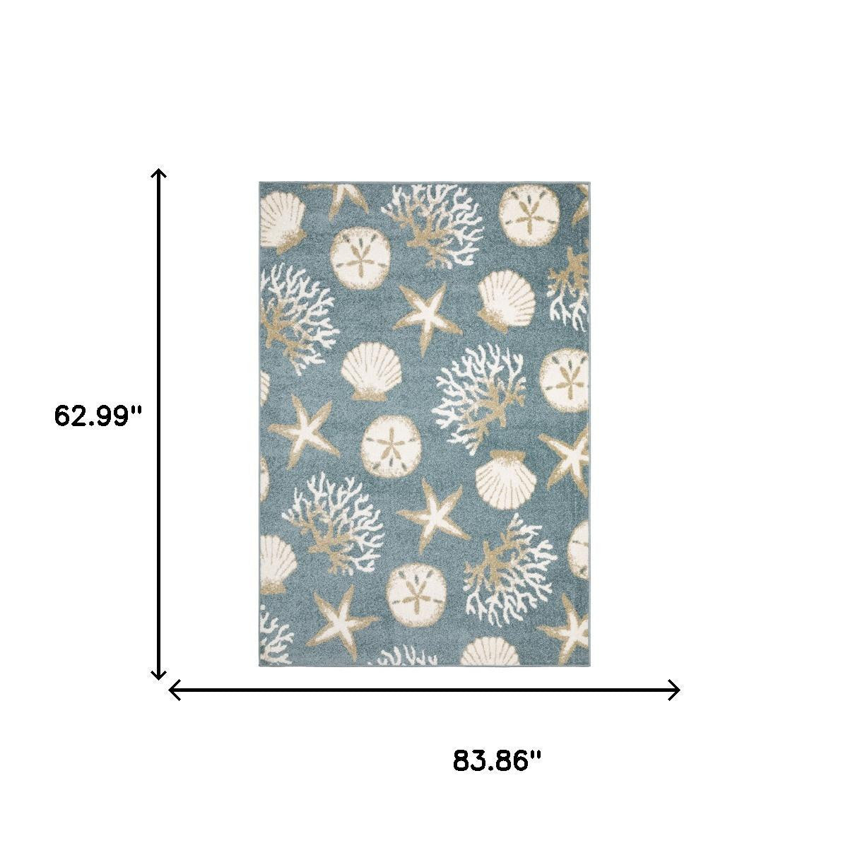 5' X 7' Blue And Beige Seashell and Coral Area Rug - Home & Garden
