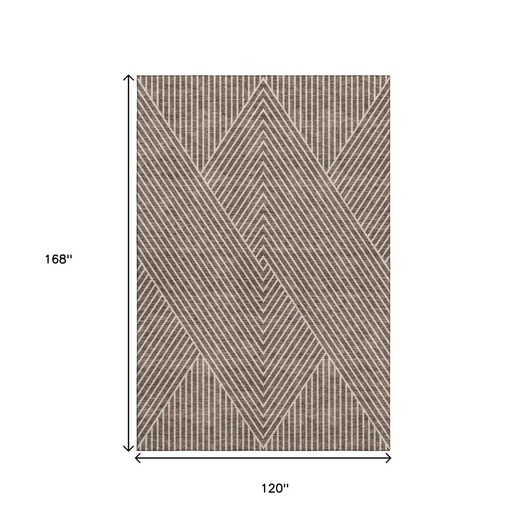 10' X 14' Brown And Beige Geometric Washable Area Rug With UV Protection - Home & Garden