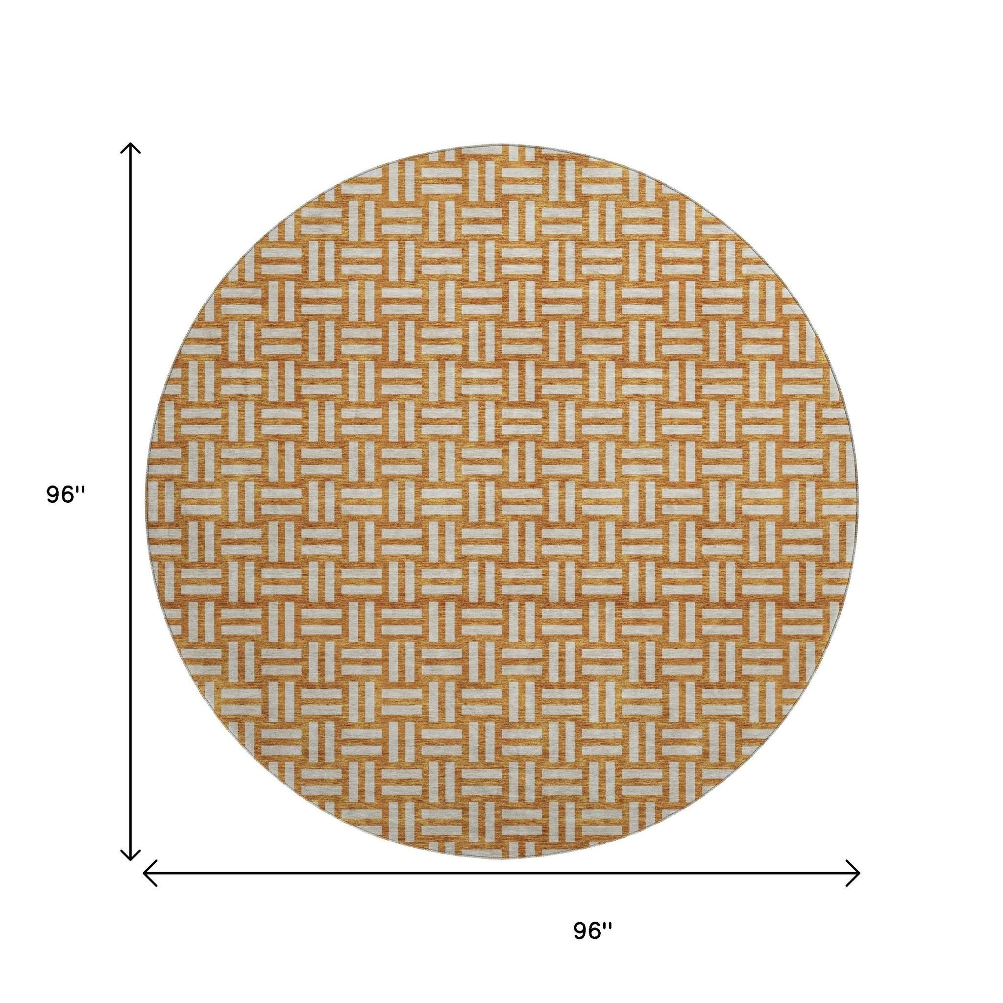 8' Terra Cotta And Beige Abstract Geometric Washable Round Rug With UV Protection - Home & Garden