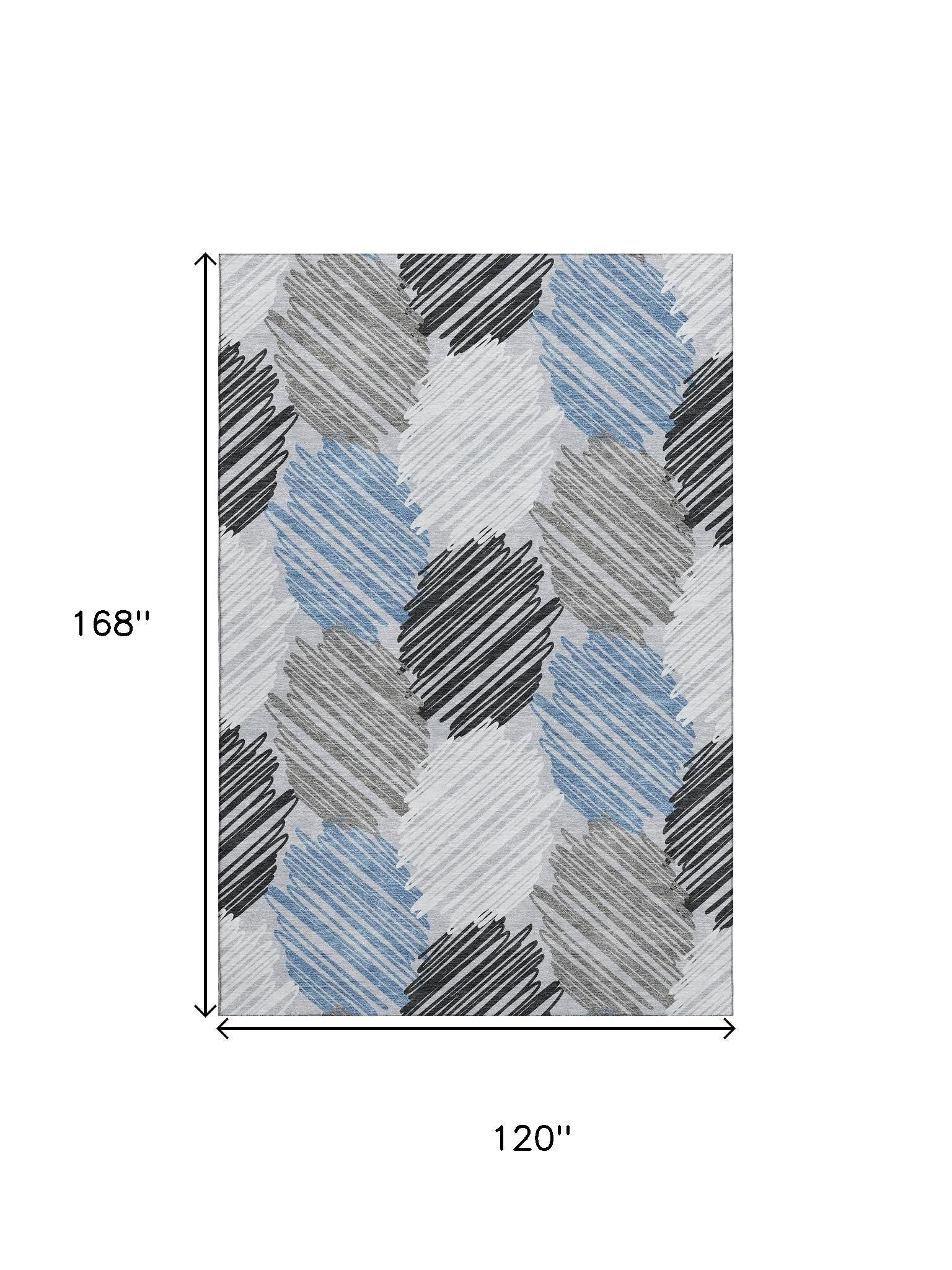 10' X 14' Blue Ivory And Gray Geometric Washable Area Rug With UV Protection - Home & Garden