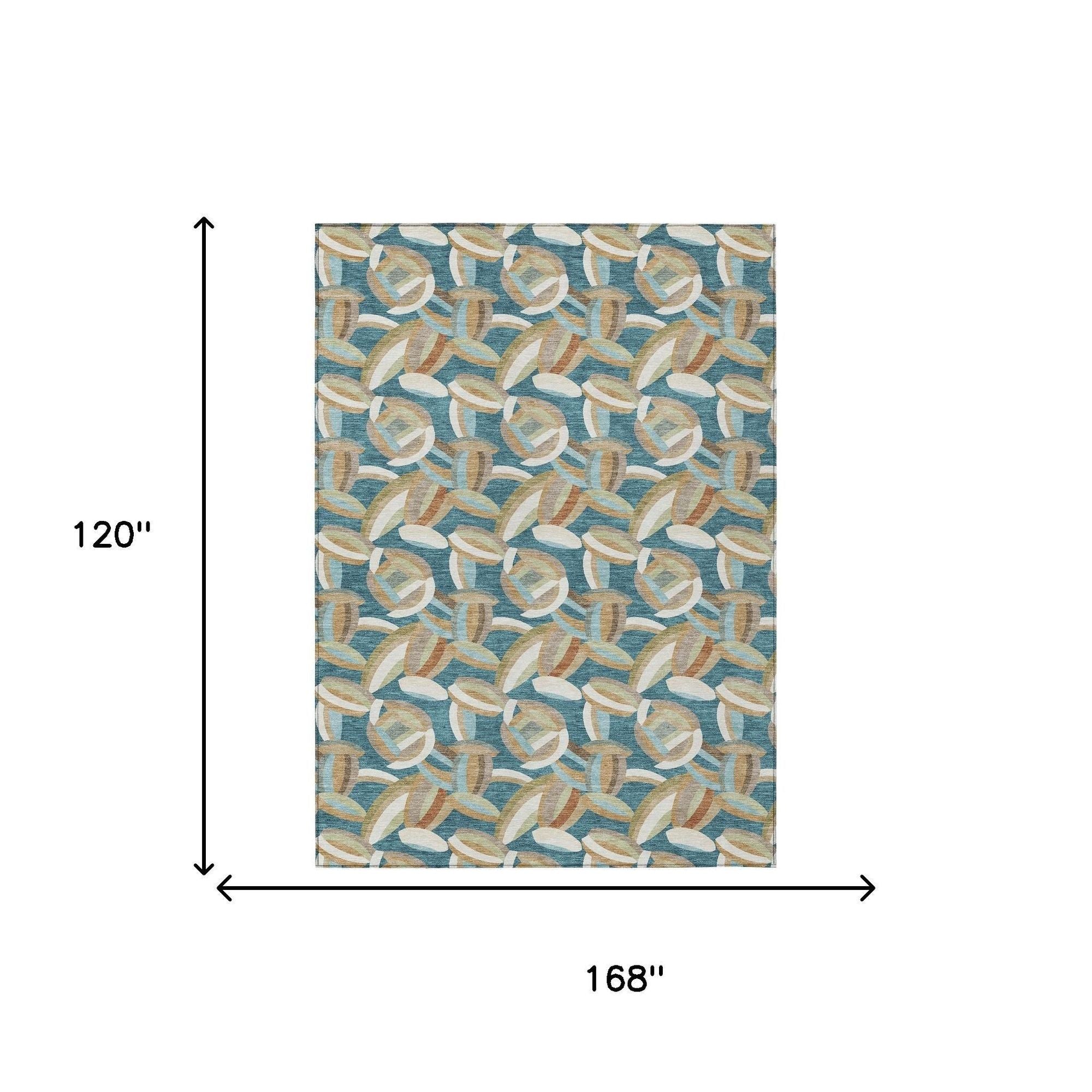 10' X 14' Teal Blue And Orange Abstract Washable Indoor Outdoor Area Rug - Sports & Outdoor